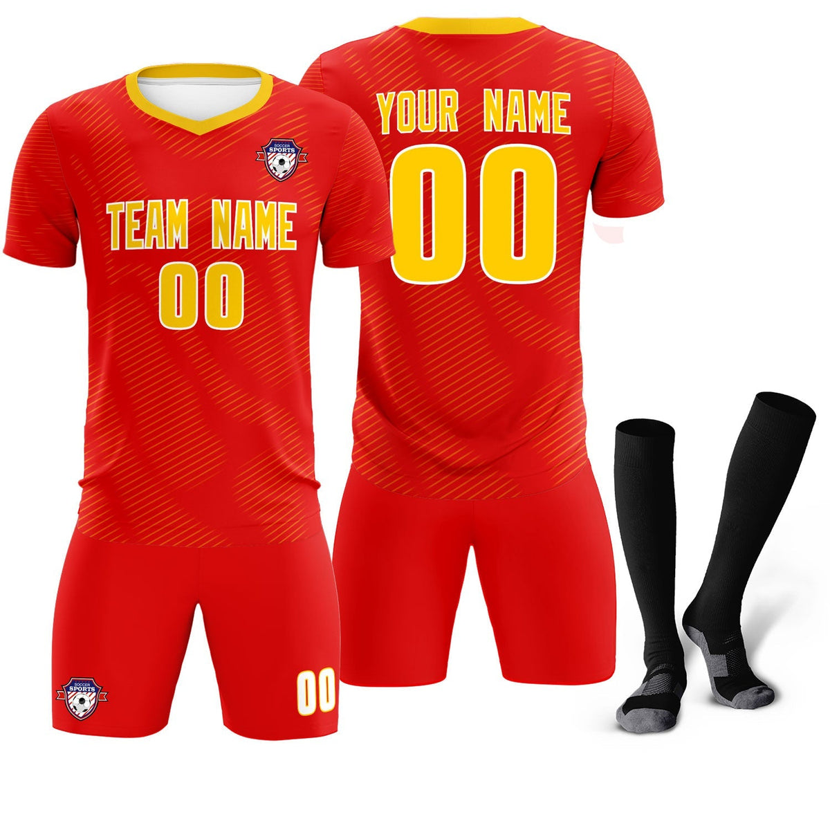 Custom Red Gold Training Uniform For Men Soccer Sets Jersey