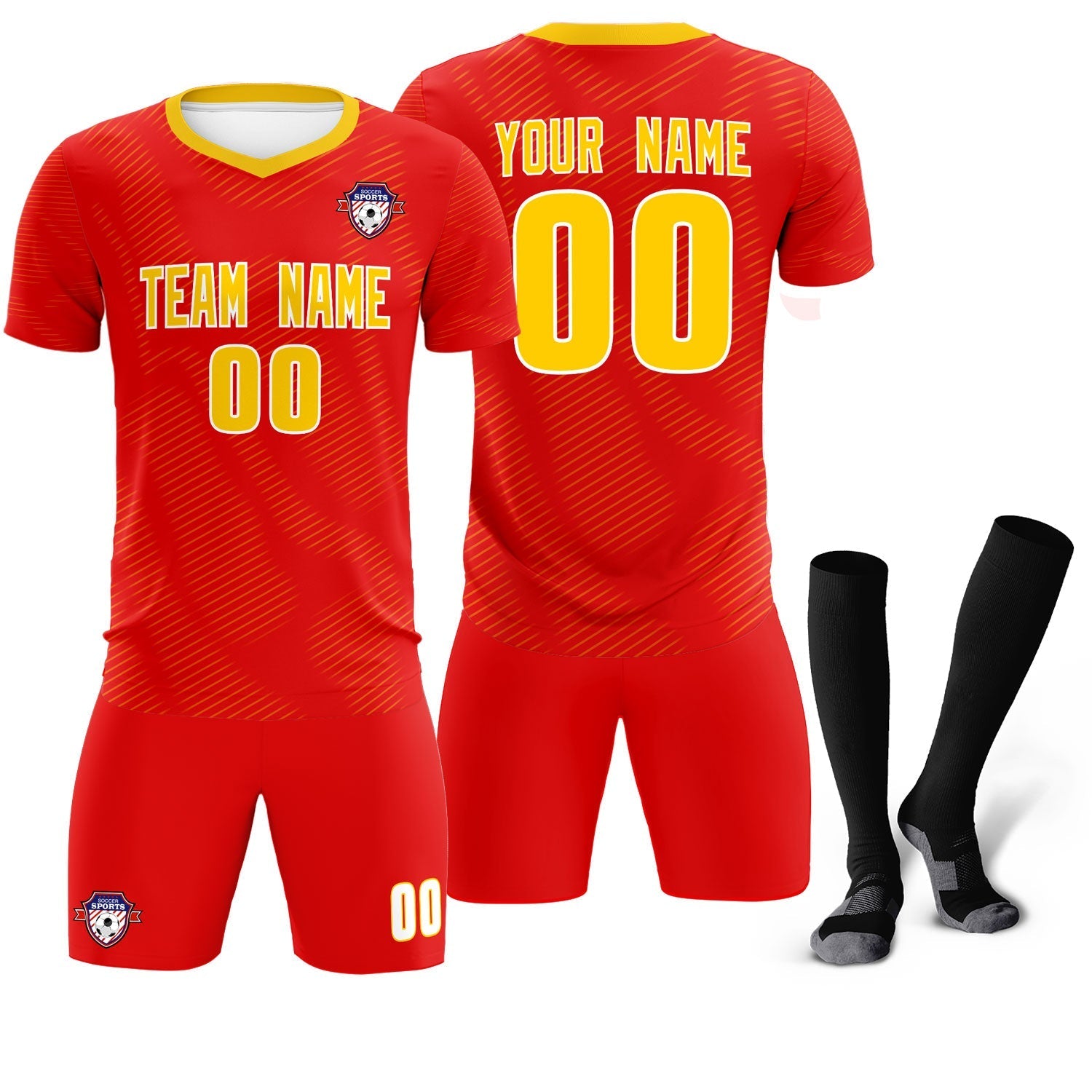 Custom Red Gold Training Uniform For Men Soccer Sets Jersey