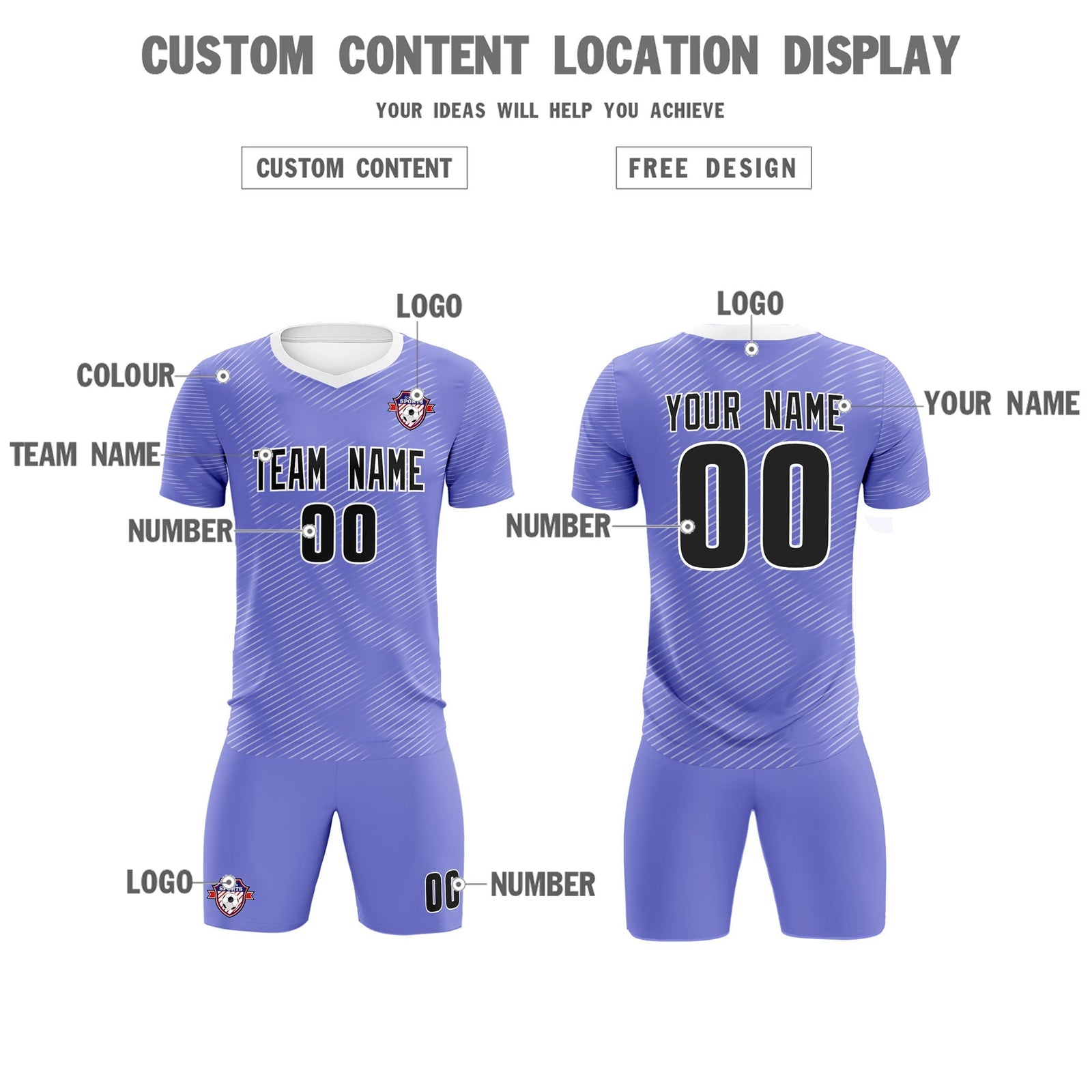 Custom Light Purple White Training Uniform For Men Soccer Sets Jersey