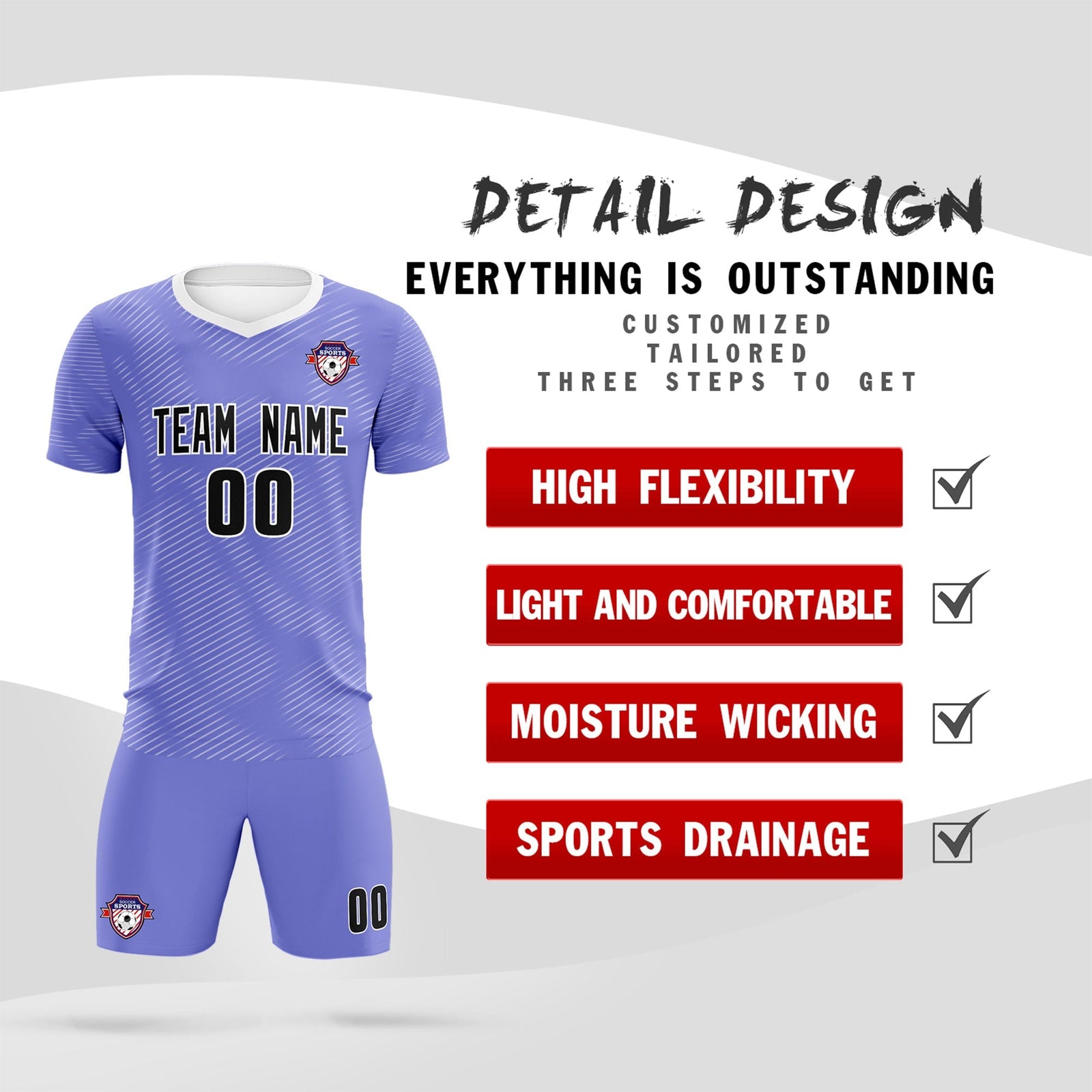 Custom Light Purple White Training Uniform For Men Soccer Sets Jersey