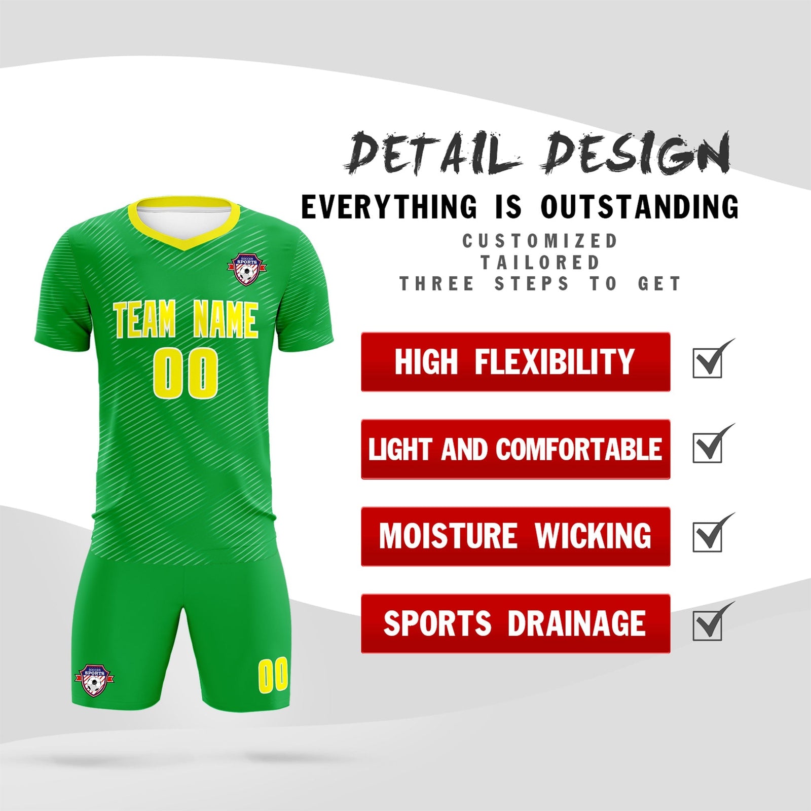 Custom Kelly Green Gold Training Uniform For Men Soccer Sets Jersey