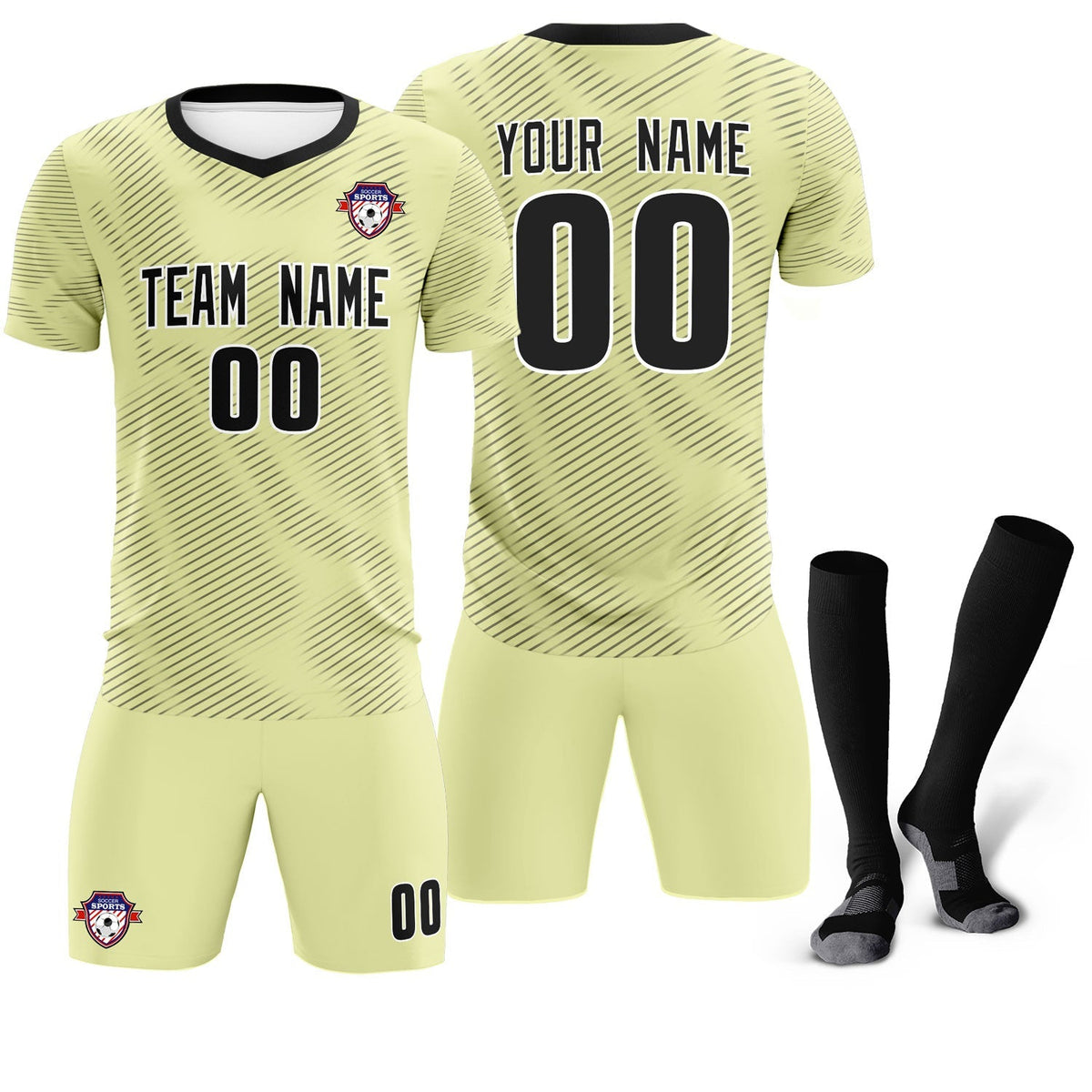 Custom Cream Black Training Uniform For Men Soccer Sets Jersey