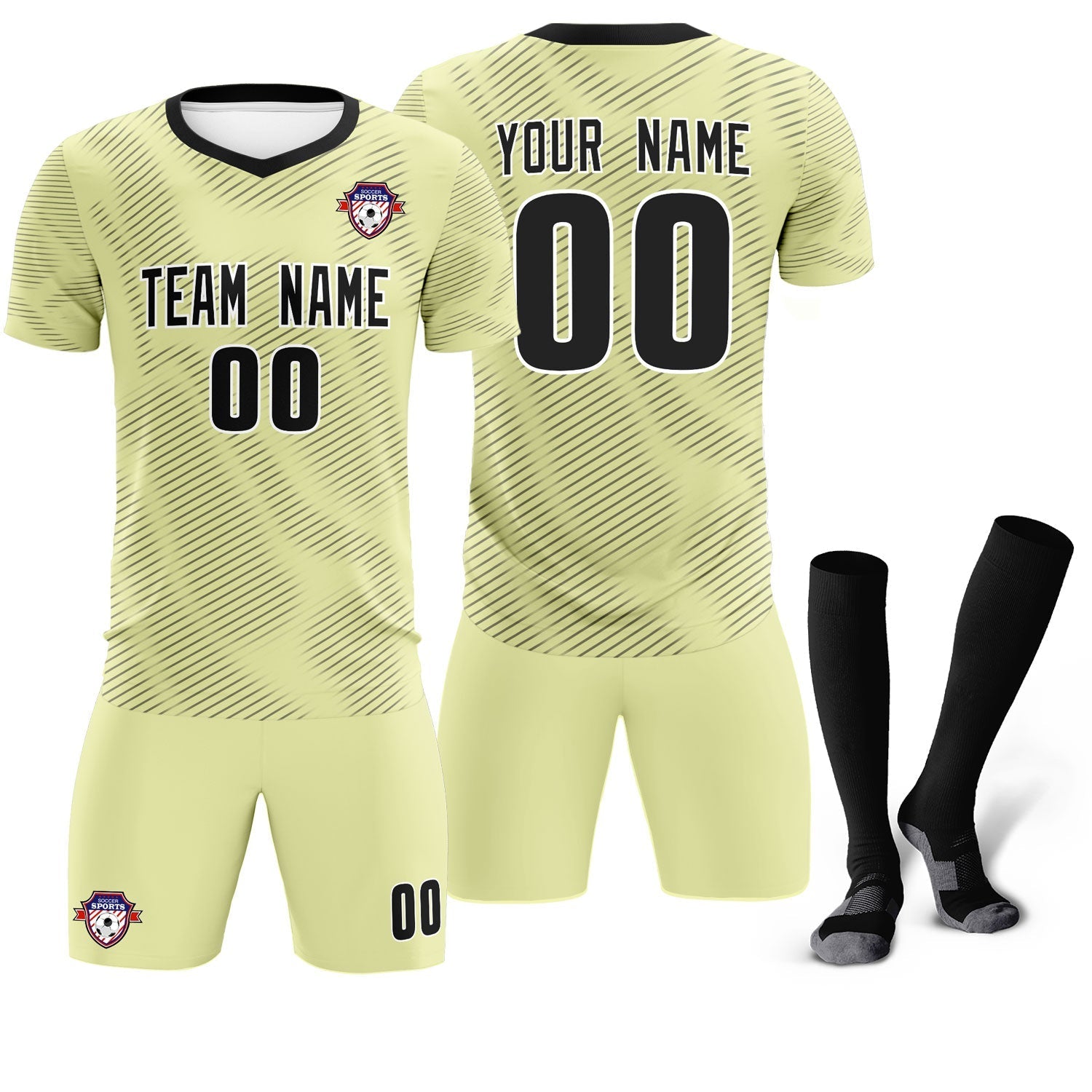 Custom Cream Black Training Uniform For Men Soccer Sets Jersey