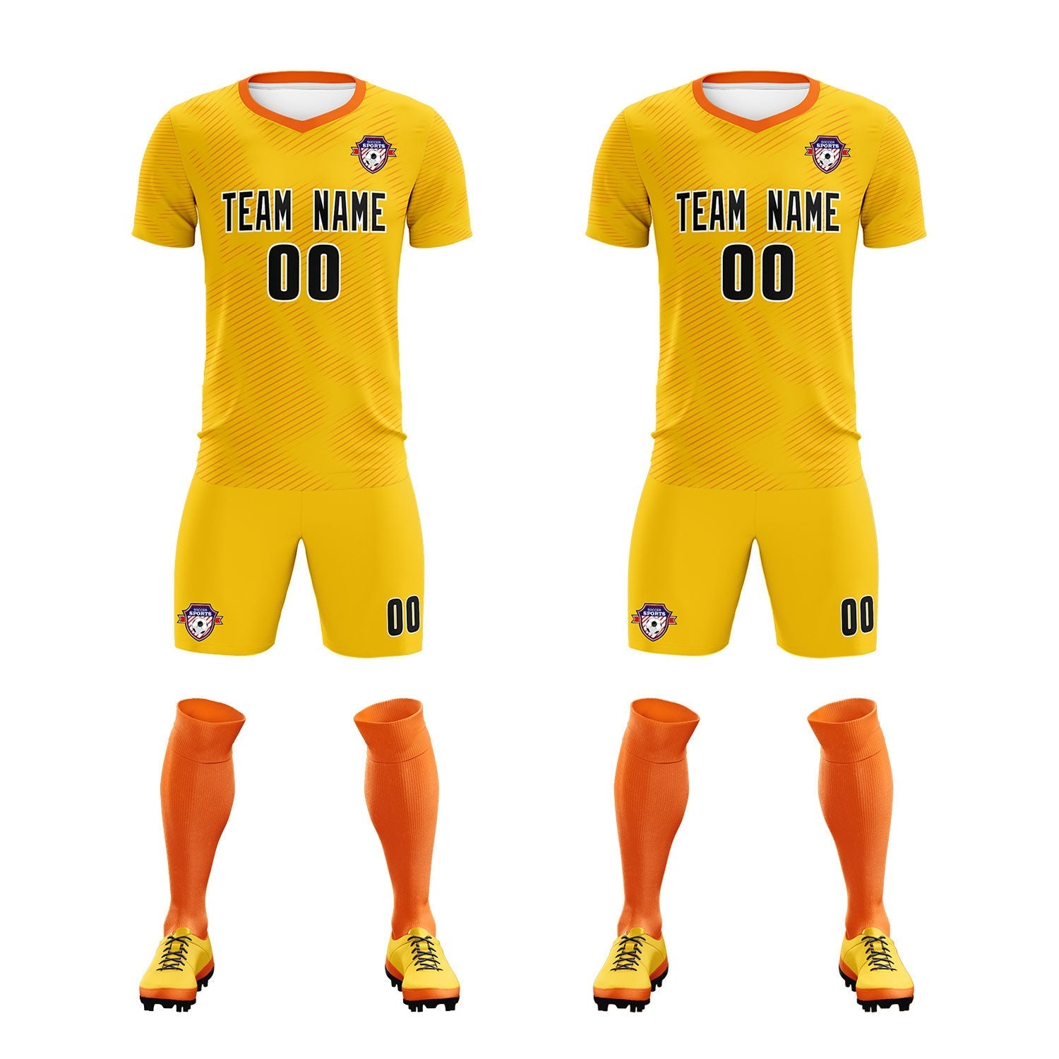 Custom Yellow Orange Training Uniform For Men Soccer Sets Jersey