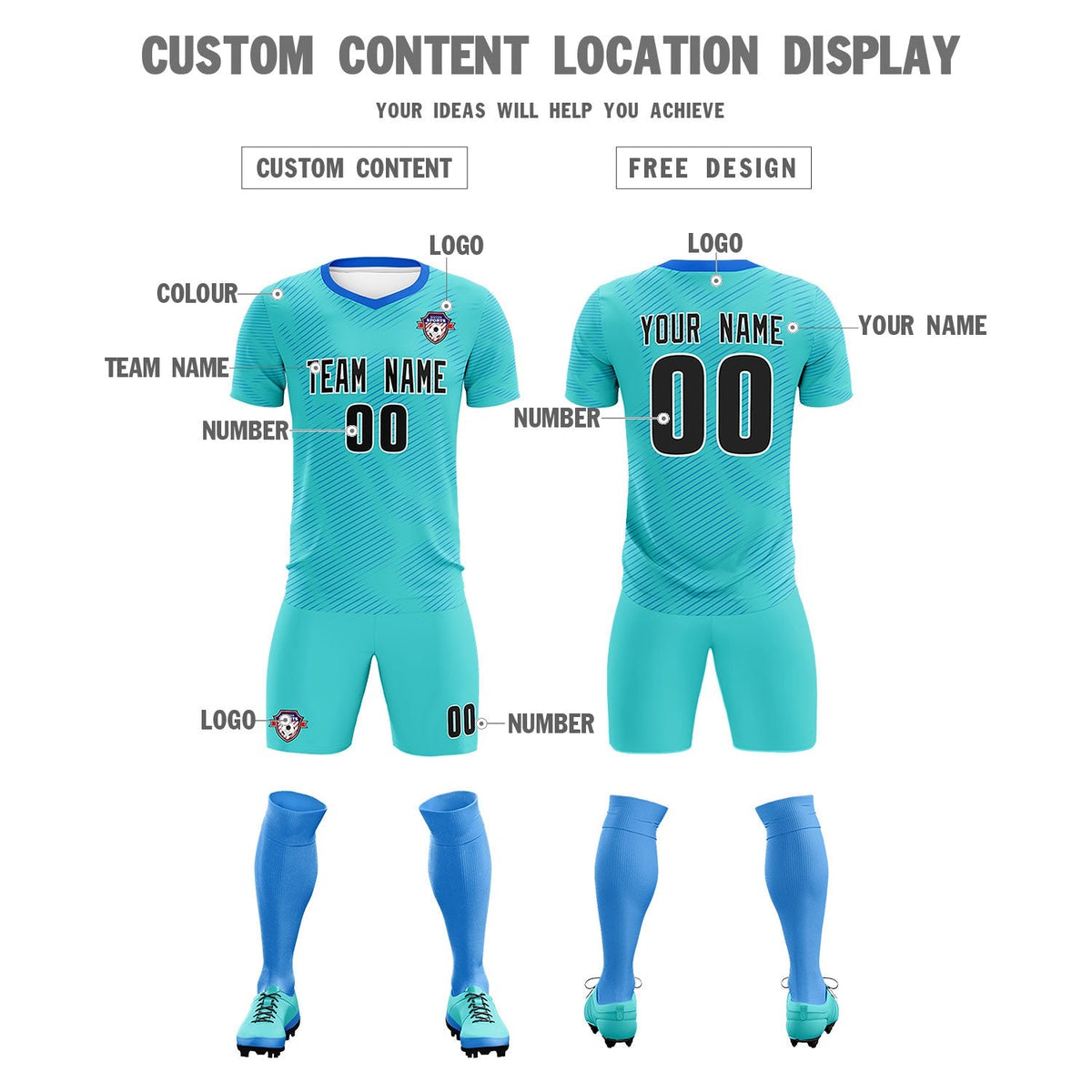Custom Sky Blue Powder Blue Training Uniform For Men Soccer Sets Jersey