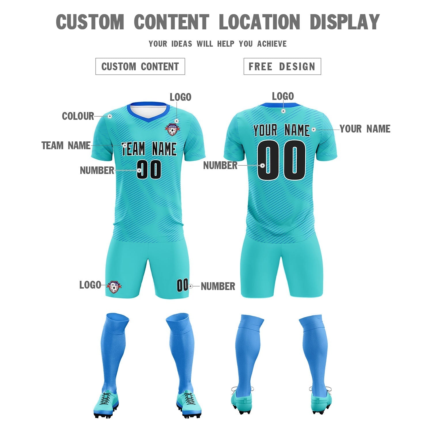 Custom Sky Blue Powder Blue Training Uniform For Men Soccer Sets Jersey