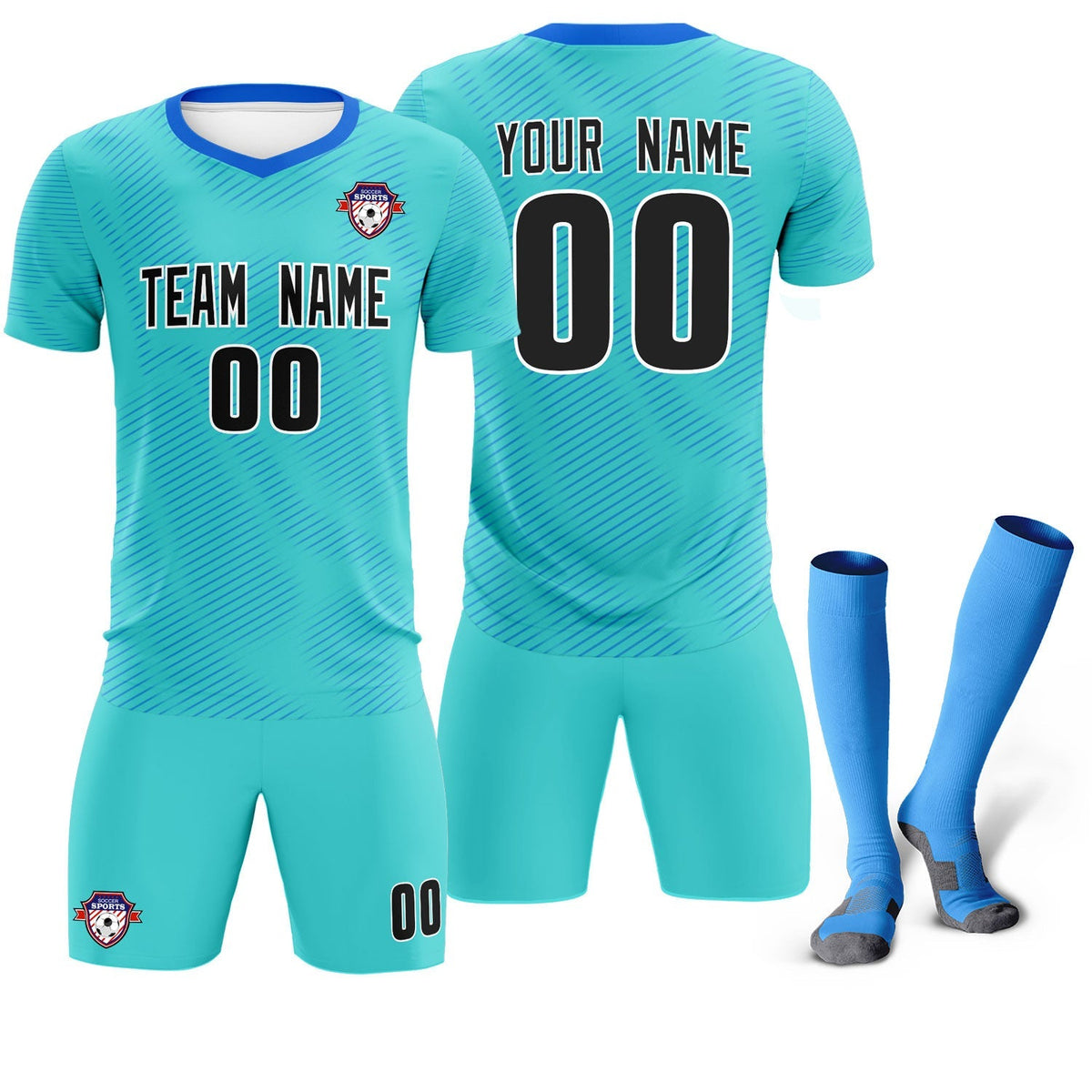 Custom Sky Blue Powder Blue Training Uniform For Men Soccer Sets Jersey