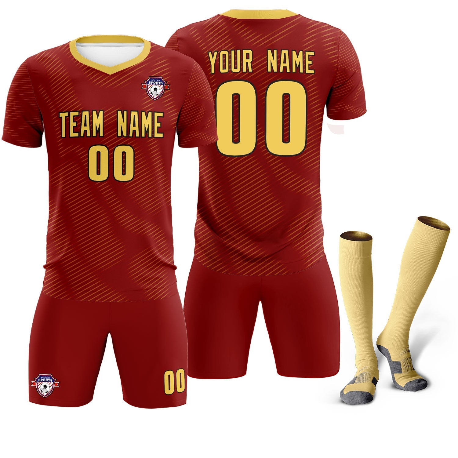 Custom Crimson Khaki Training Uniform For Men Soccer Sets Jersey