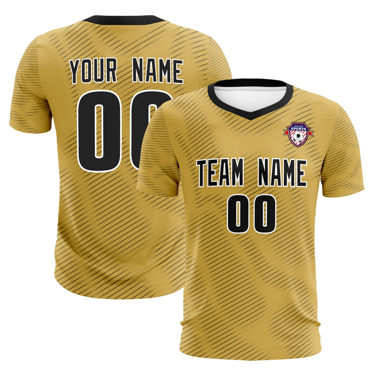 Custom Old Gold Black Training Uniform For Men Soccer Sets Jersey