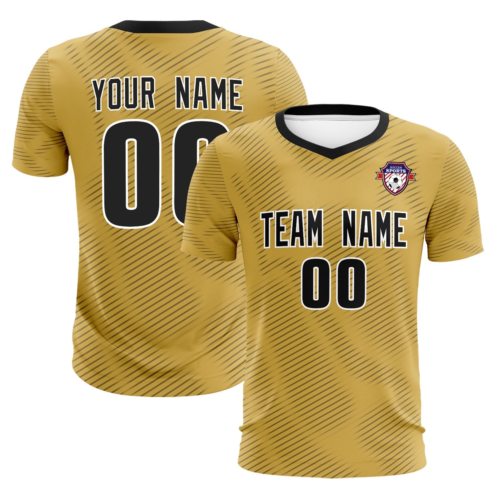 Custom Old Gold Black Training Uniform For Men Soccer Sets Jersey