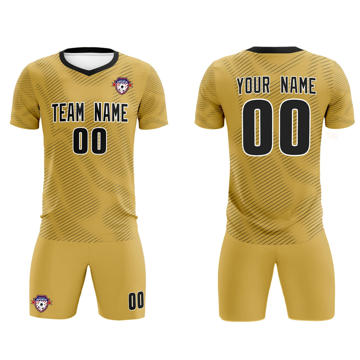 Custom Old Gold Black Training Uniform For Men Soccer Sets Jersey