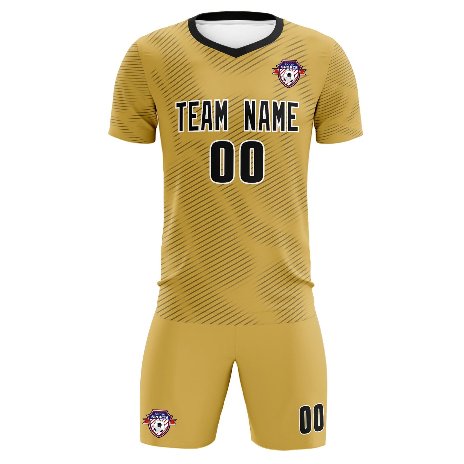 Custom Old Gold Black Training Uniform For Men Soccer Sets Jersey