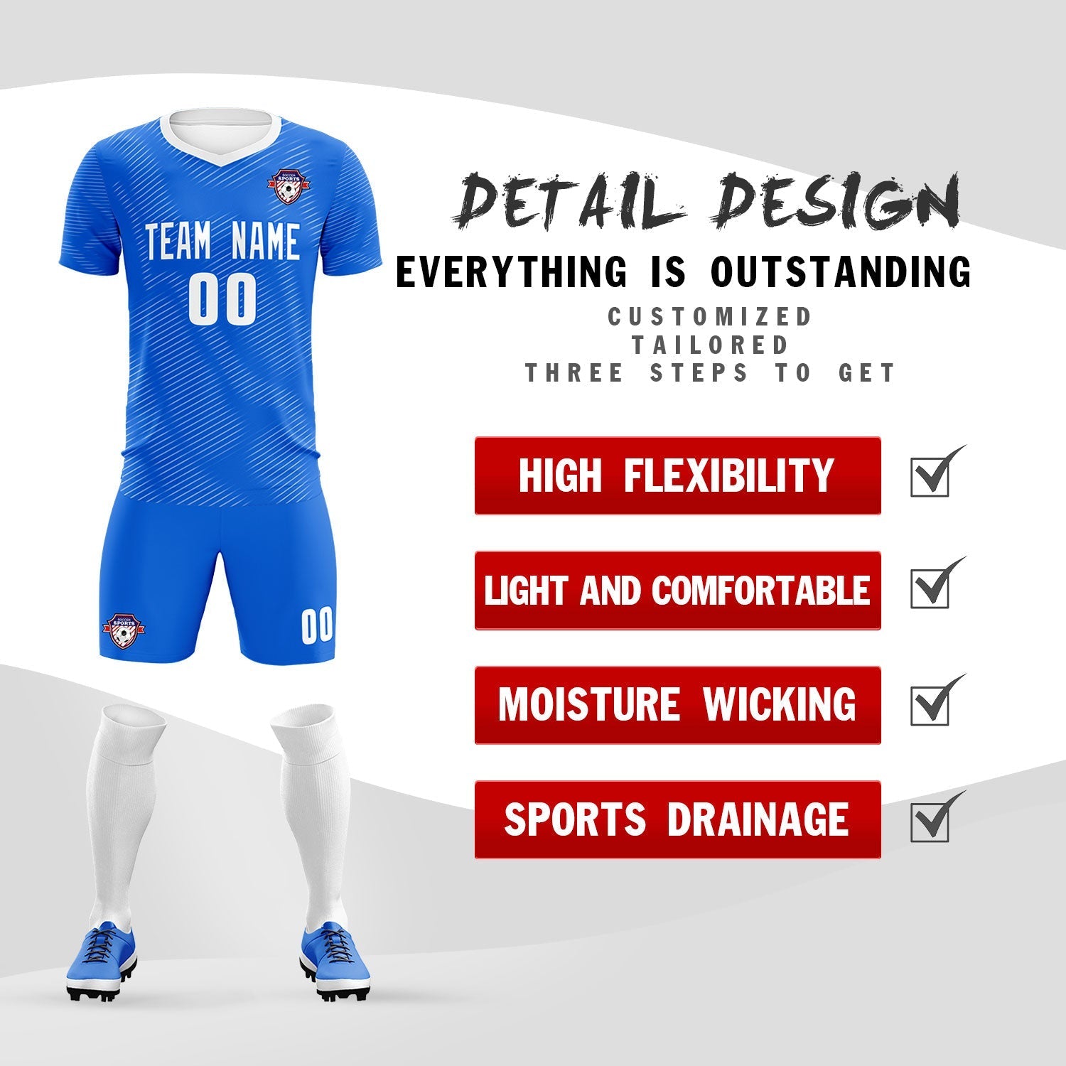Custom Royal White Training Uniform For Men Soccer Sets Jersey