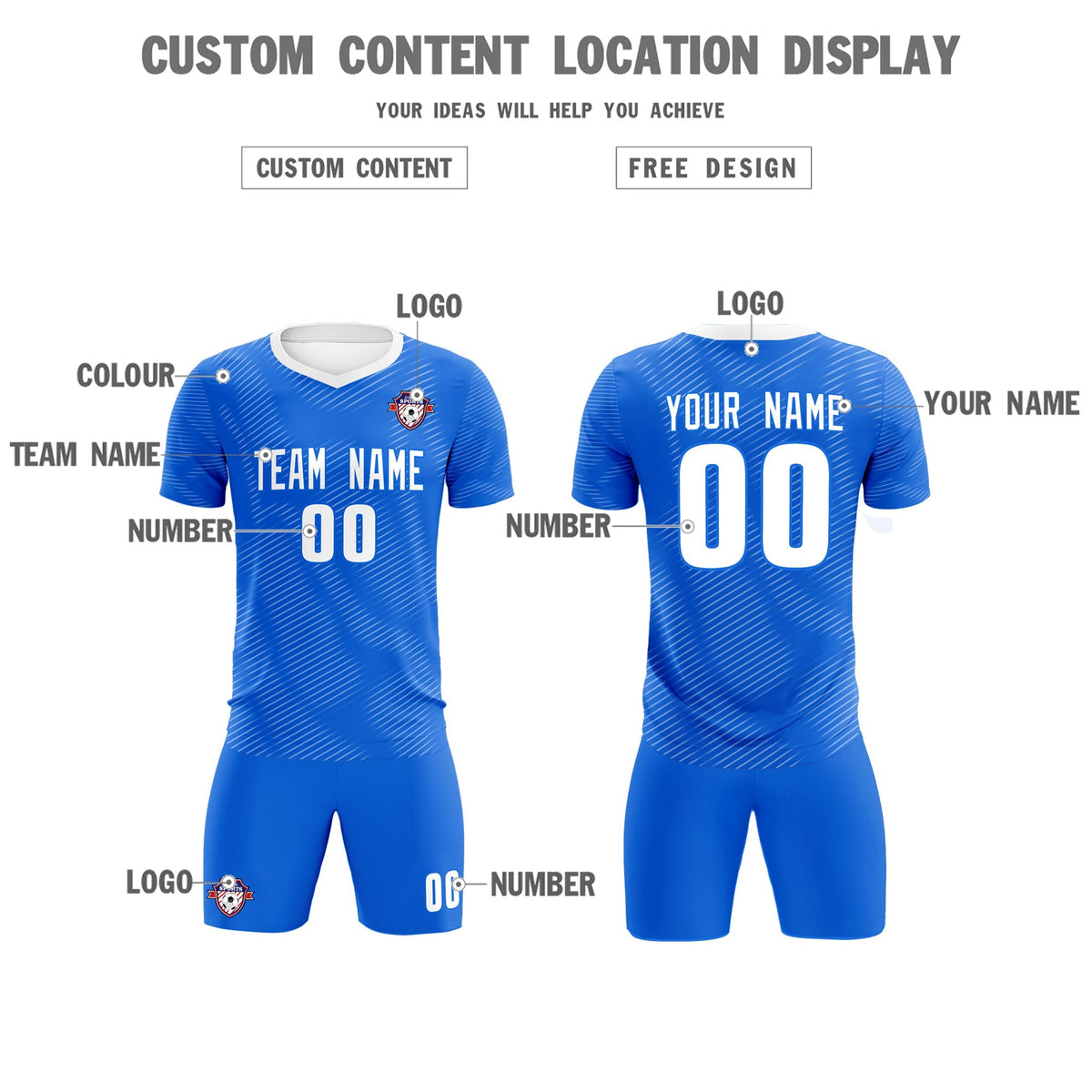Custom Royal White Training Uniform For Men Soccer Sets Jersey