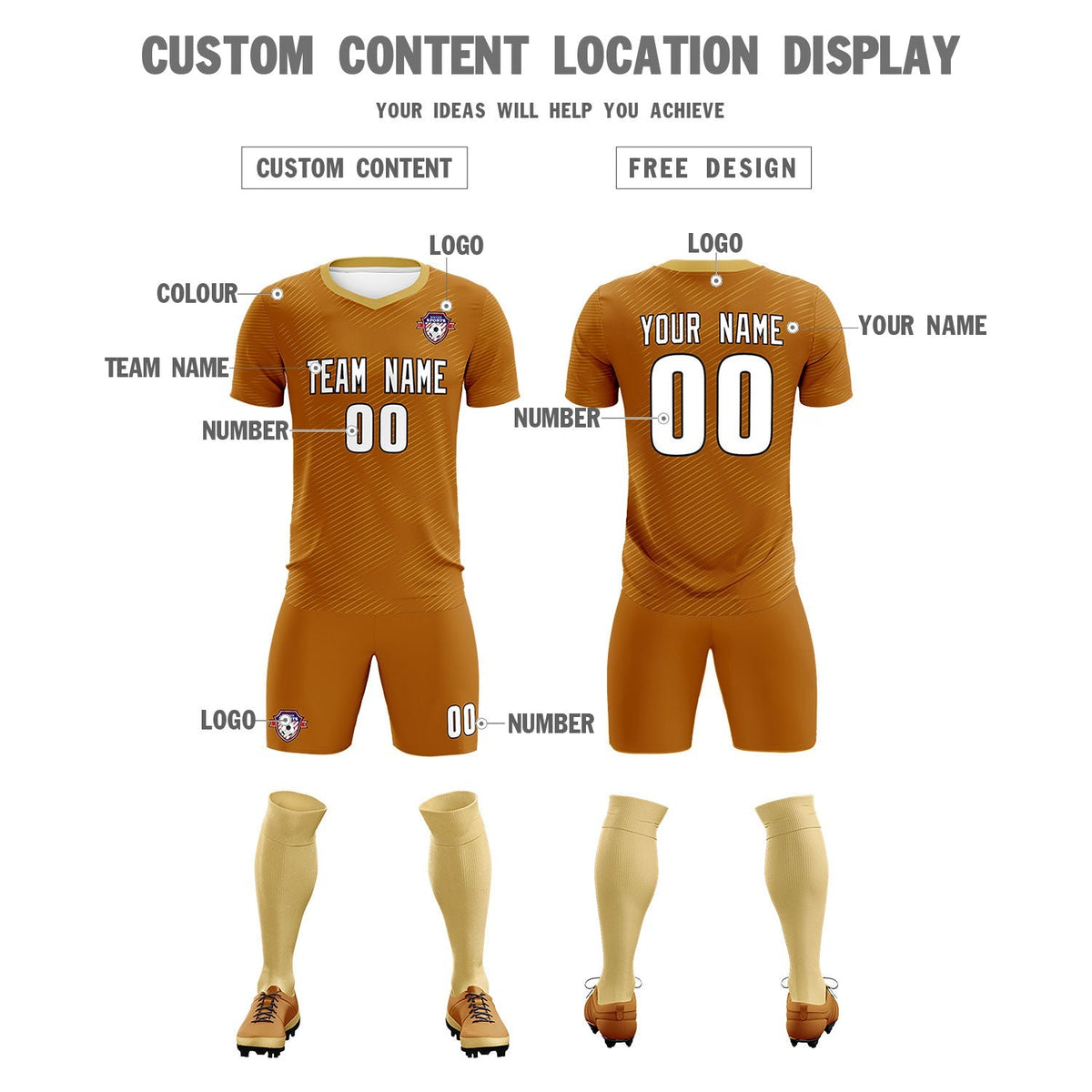 Custom Light Brown Khaki Training Uniform For Men Soccer Sets Jersey