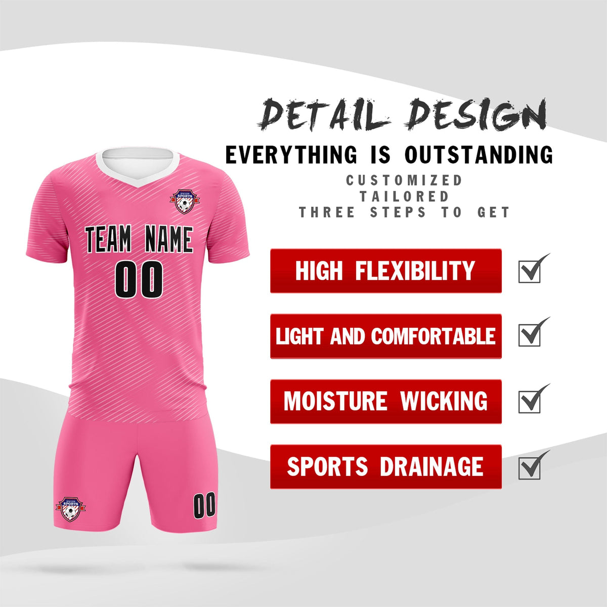 Custom Pink White Training Uniform For Men Soccer Sets Jersey
