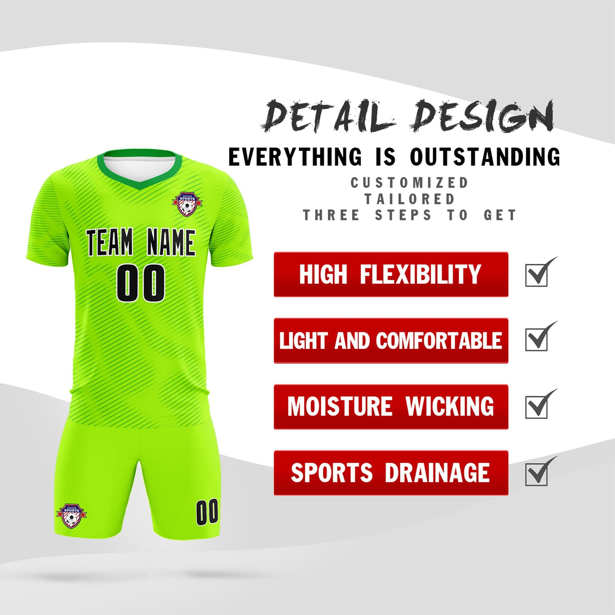 Custom Neon Green Kelly Green Training Uniform For Men Soccer Sets Jersey