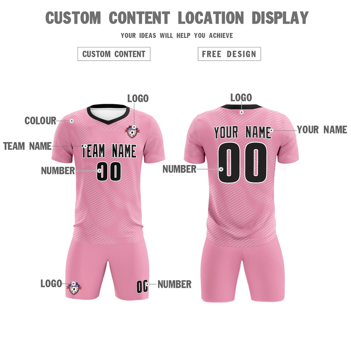 Custom Light Pink White Training Uniform For Men Soccer Sets Jersey