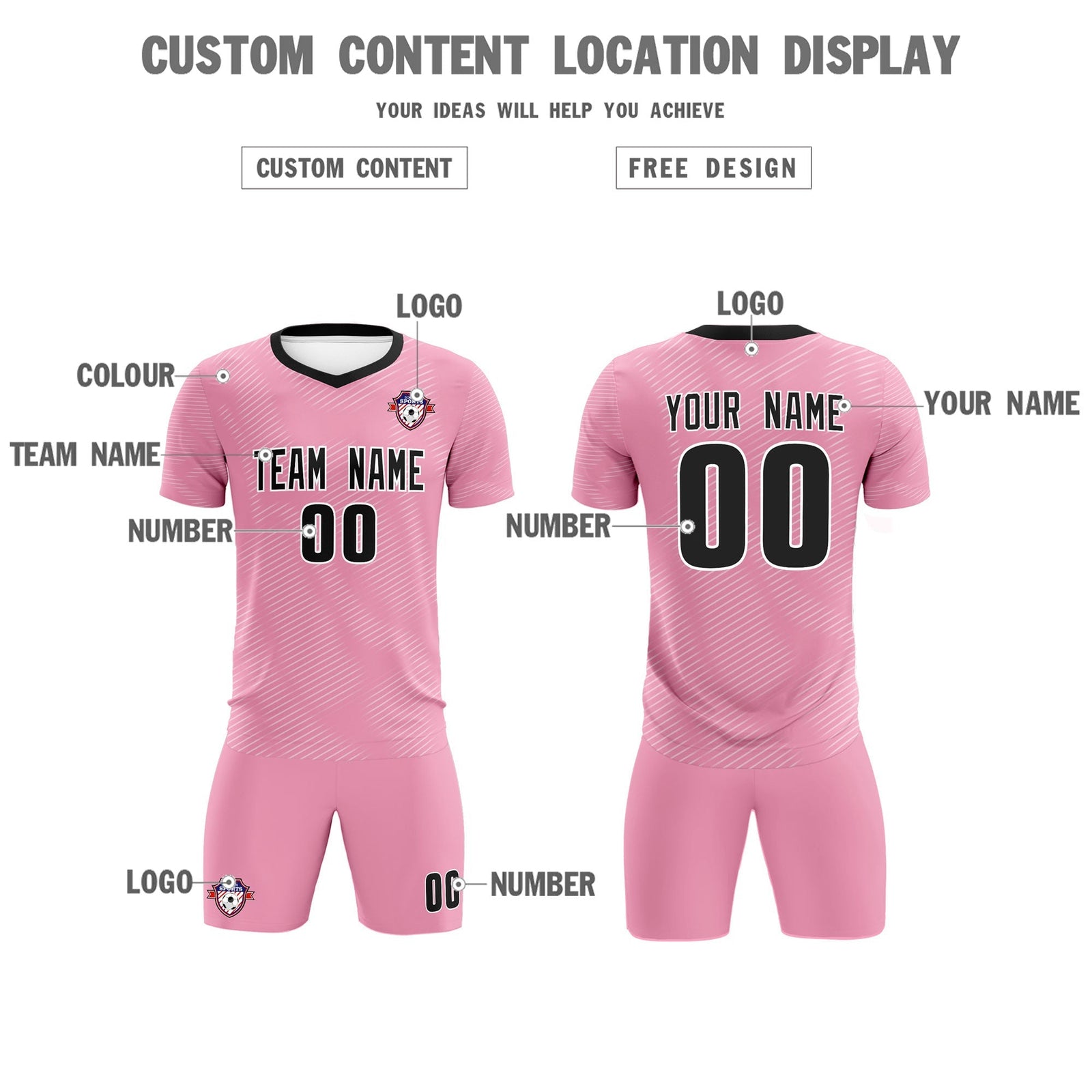 Custom Light Pink White Training Uniform For Men Soccer Sets Jersey