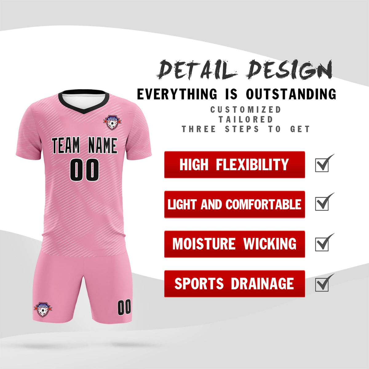 Custom Light Pink White Training Uniform For Men Soccer Sets Jersey