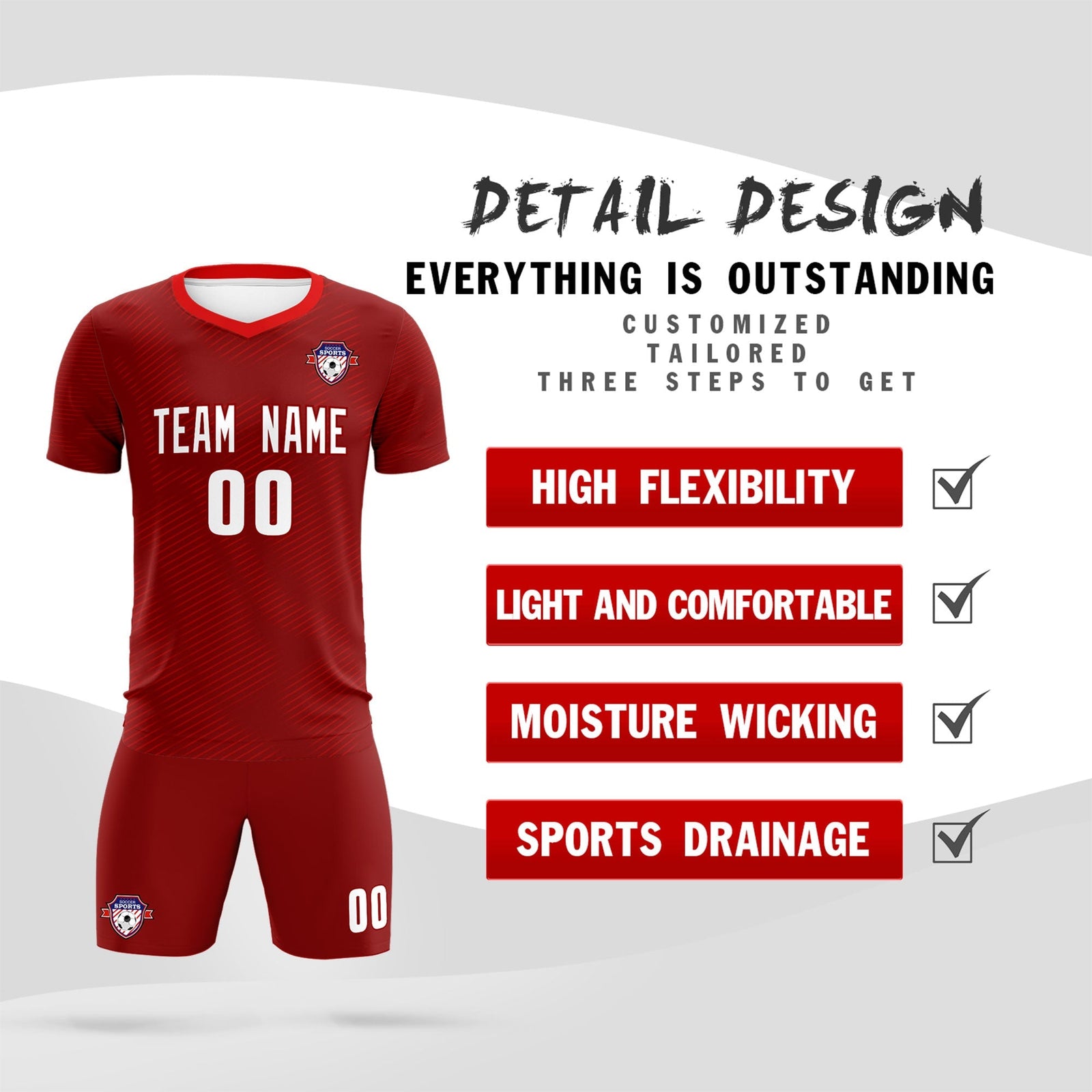 Custom Crimson Red Training Uniform For Men Soccer Sets Jersey