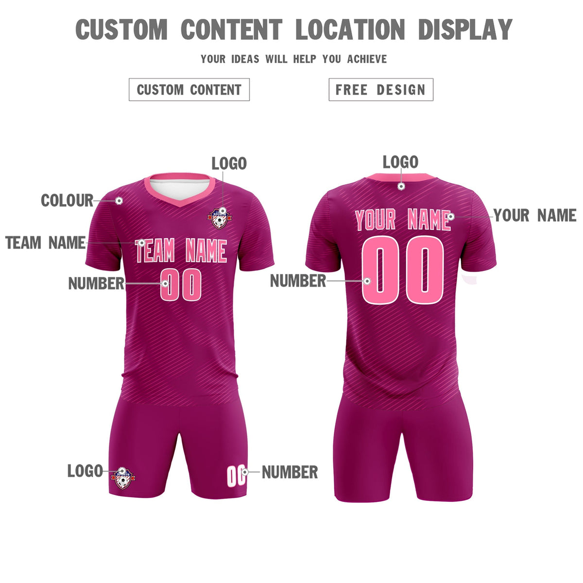 Custom Rose Red Pink Training Uniform For Men Soccer Sets Jersey