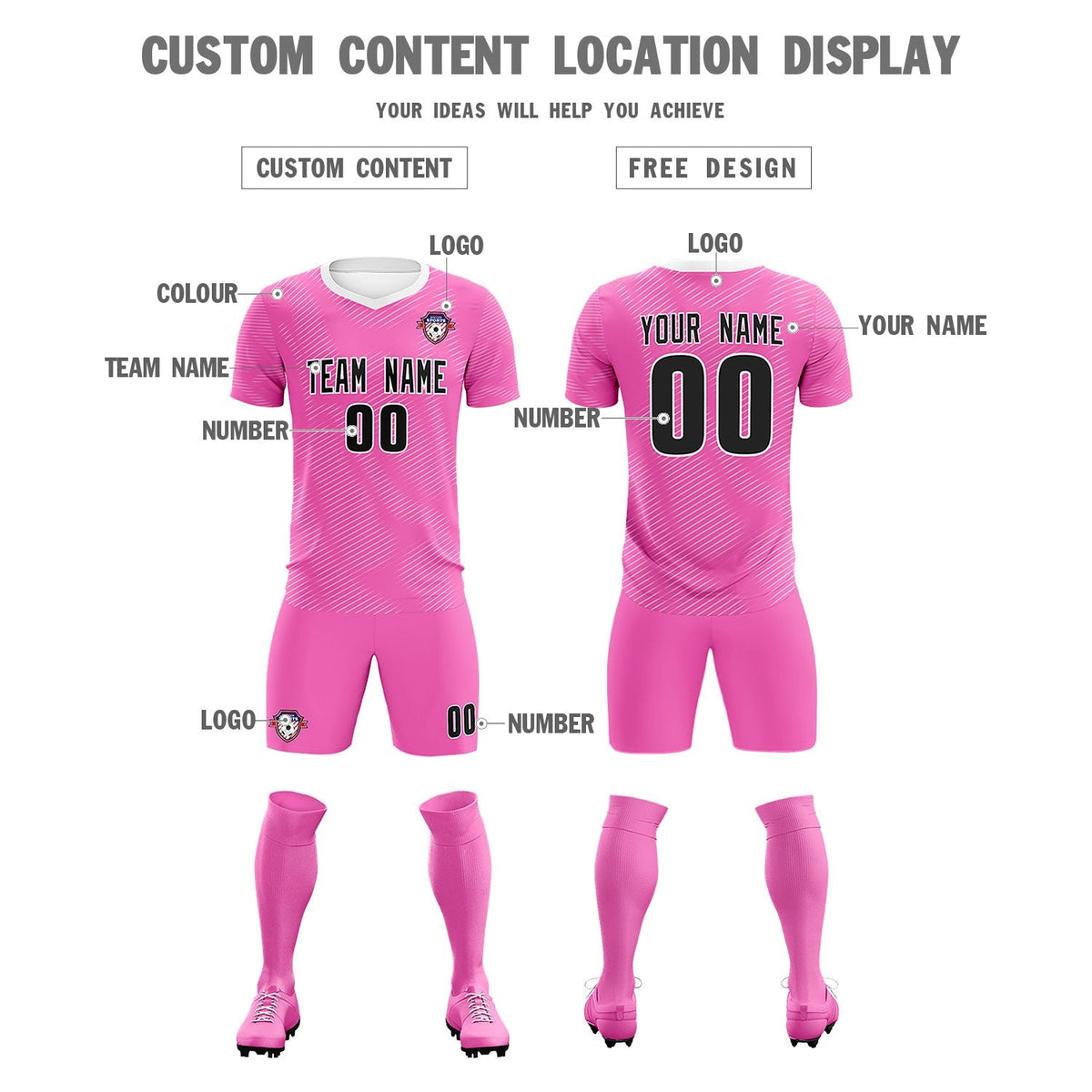 Custom Pink White Training Uniform For Men Soccer Sets Jersey