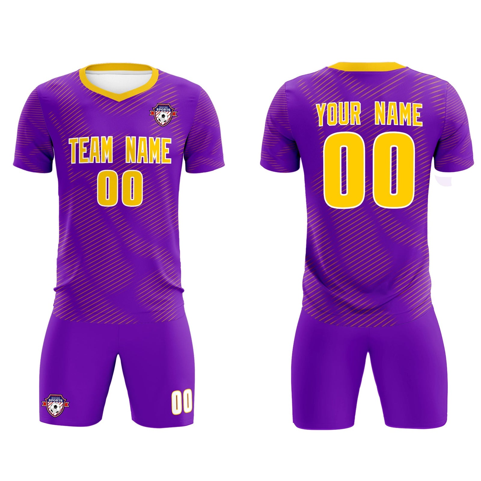 Custom Purple Gold Training Uniform For Men Soccer Sets Jersey
