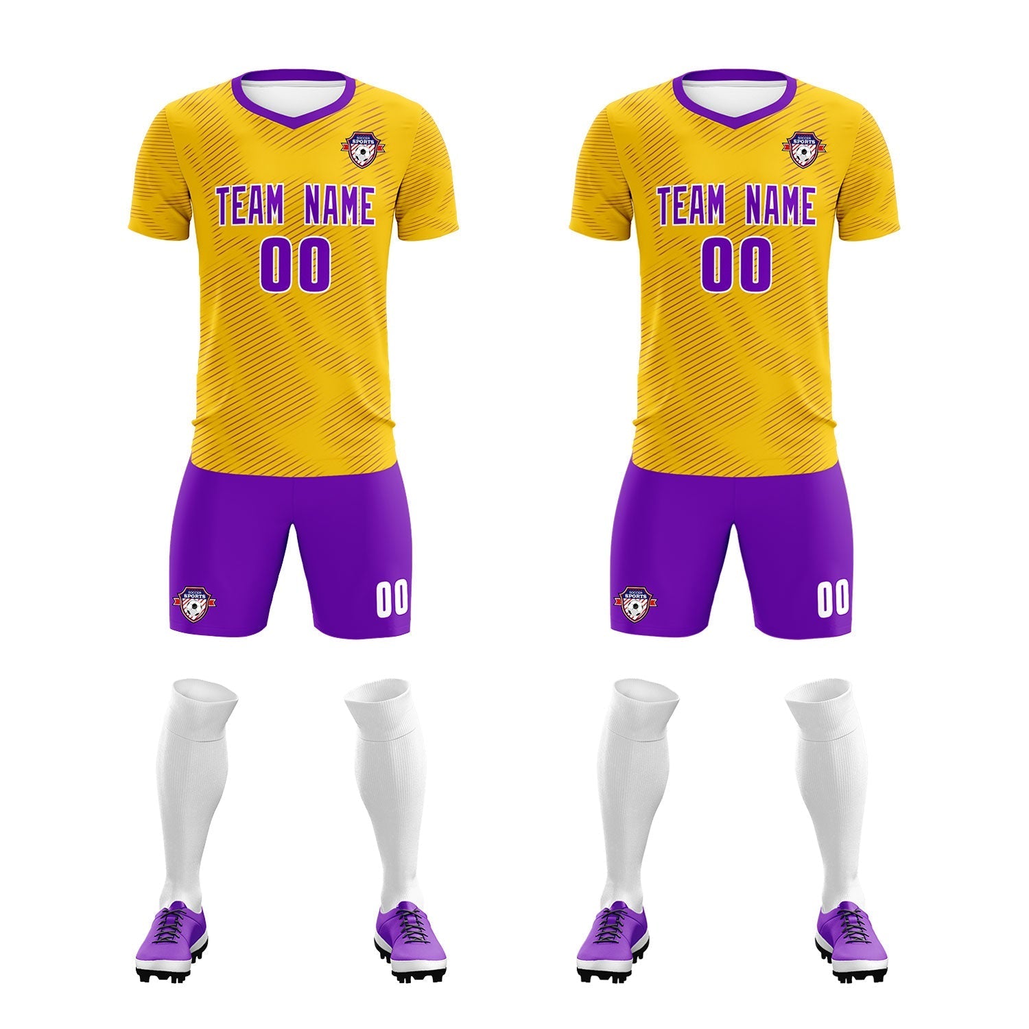 Custom Gold Purple Training Uniform For Men Soccer Sets Jersey