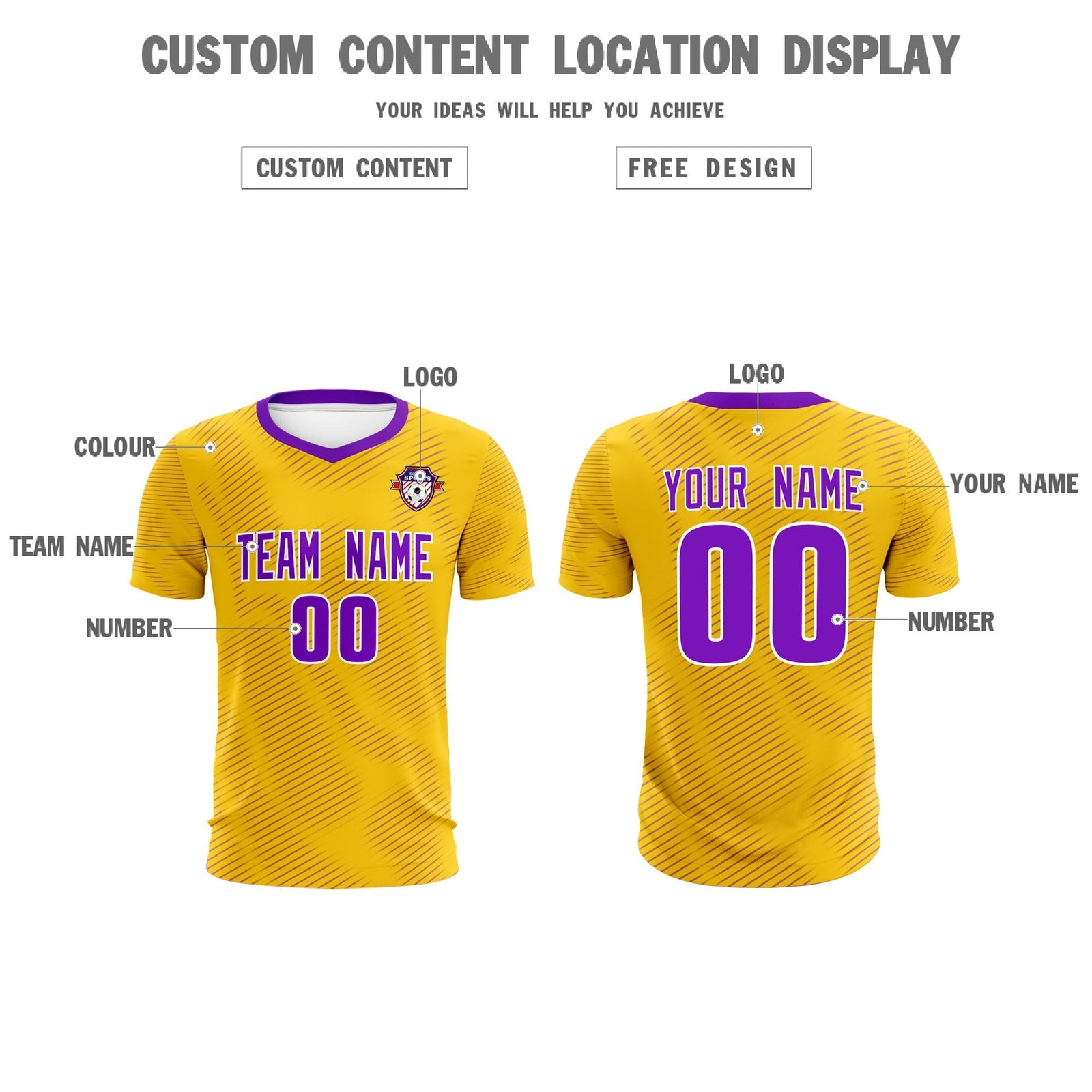 Custom Gold Purple Training Uniform For Men Soccer Sets Jersey