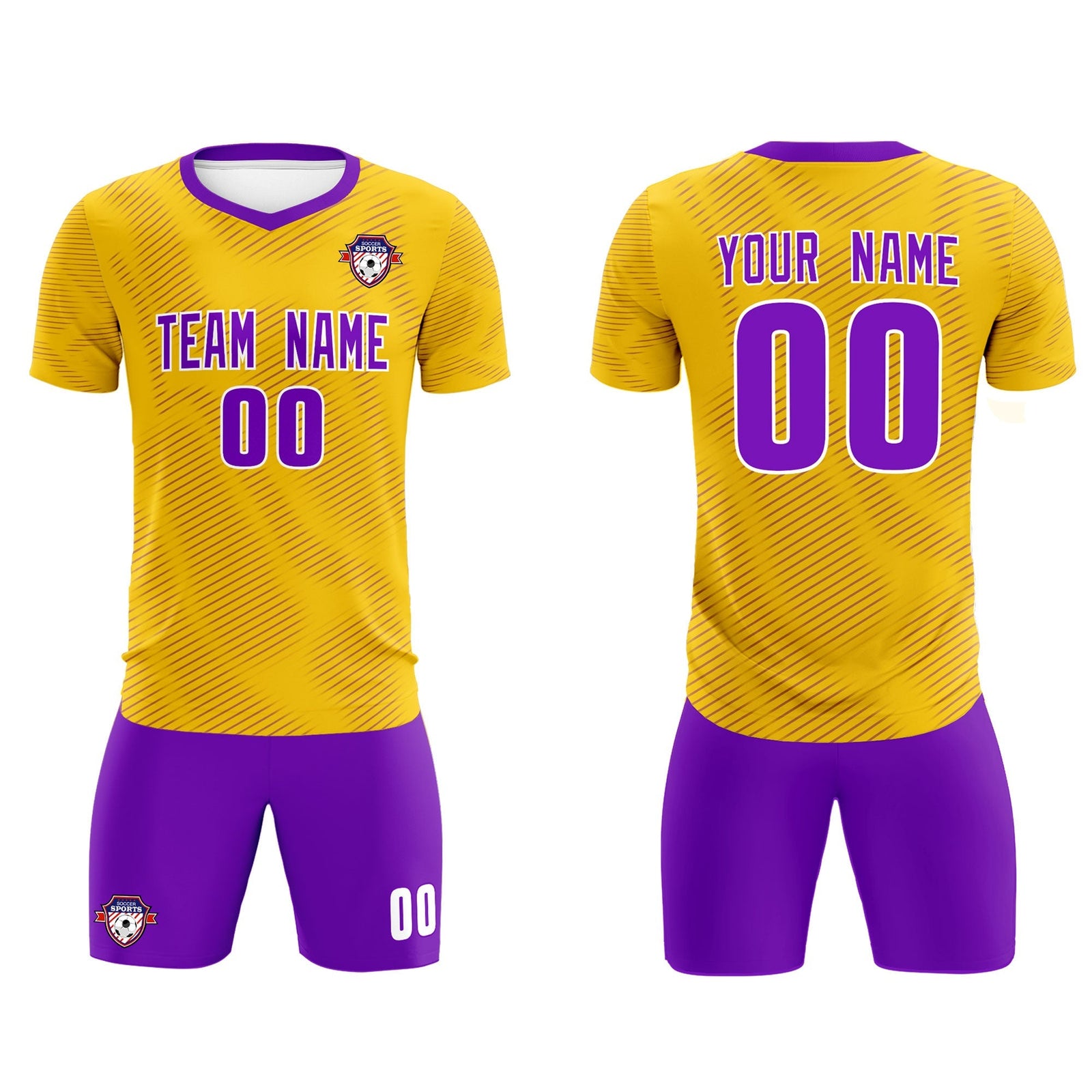 Custom Gold Purple Training Uniform For Men Soccer Sets Jersey