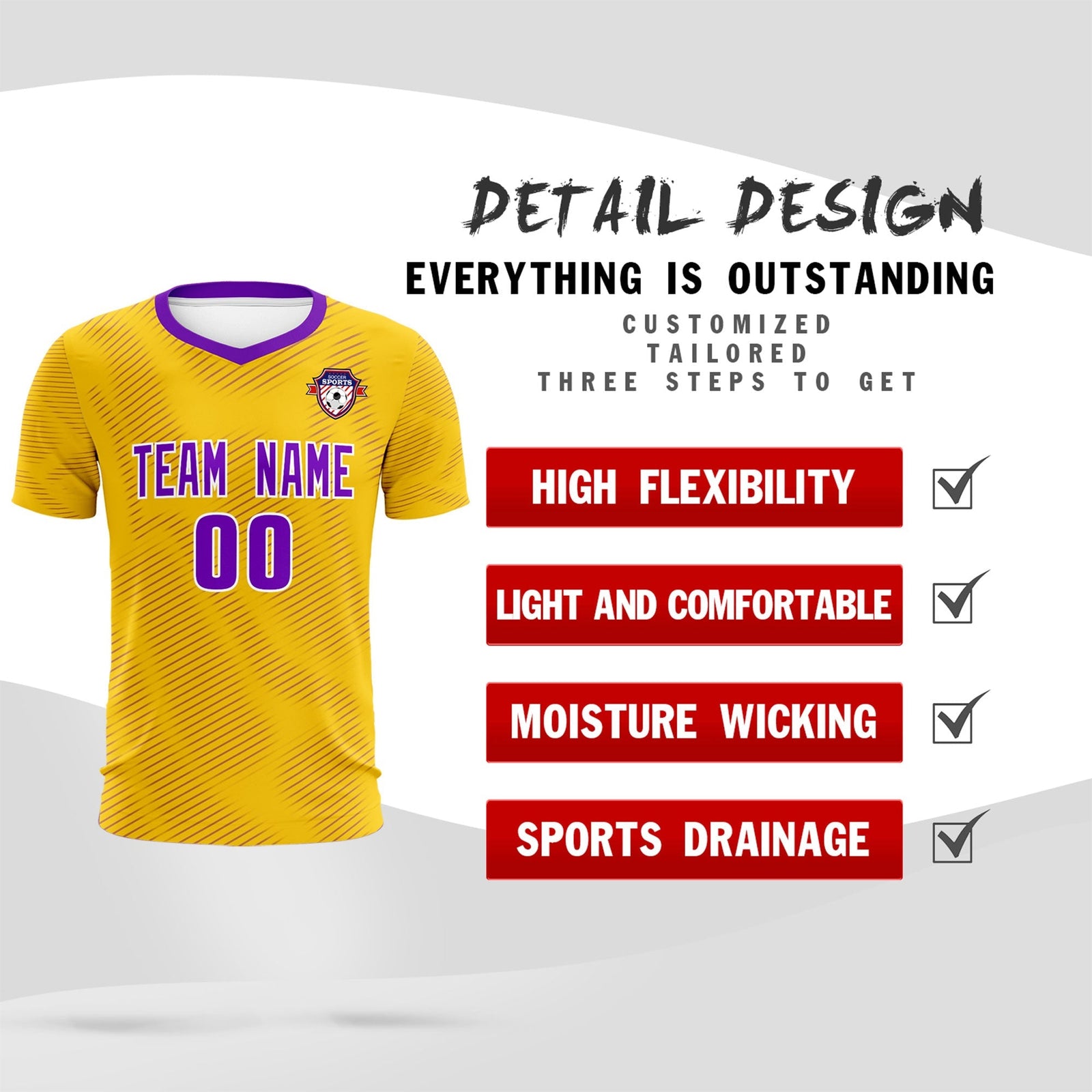 Custom Gold Purple Training Uniform For Men Soccer Sets Jersey