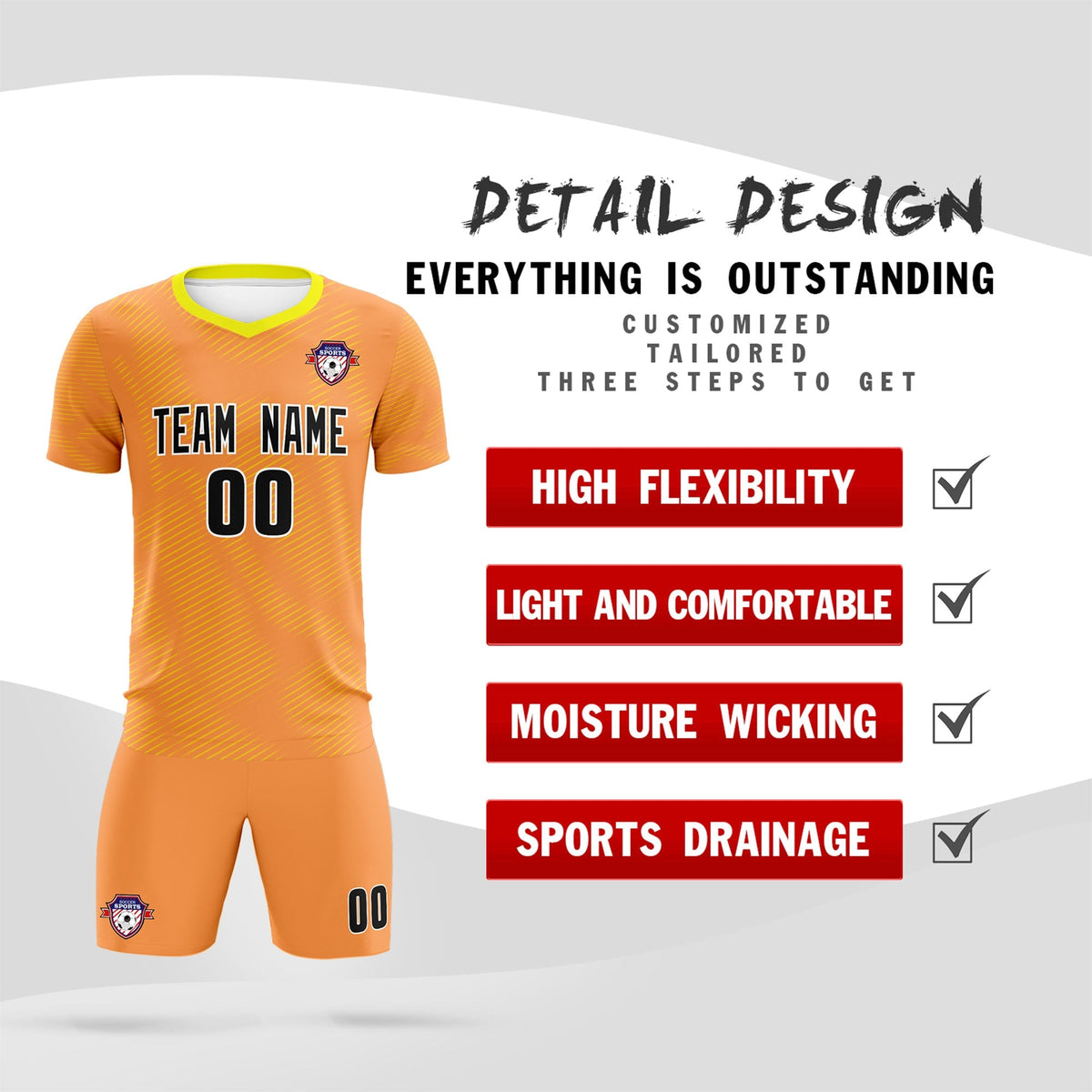 Custom Light Orange Gold Training Uniform For Men Soccer Sets Jersey