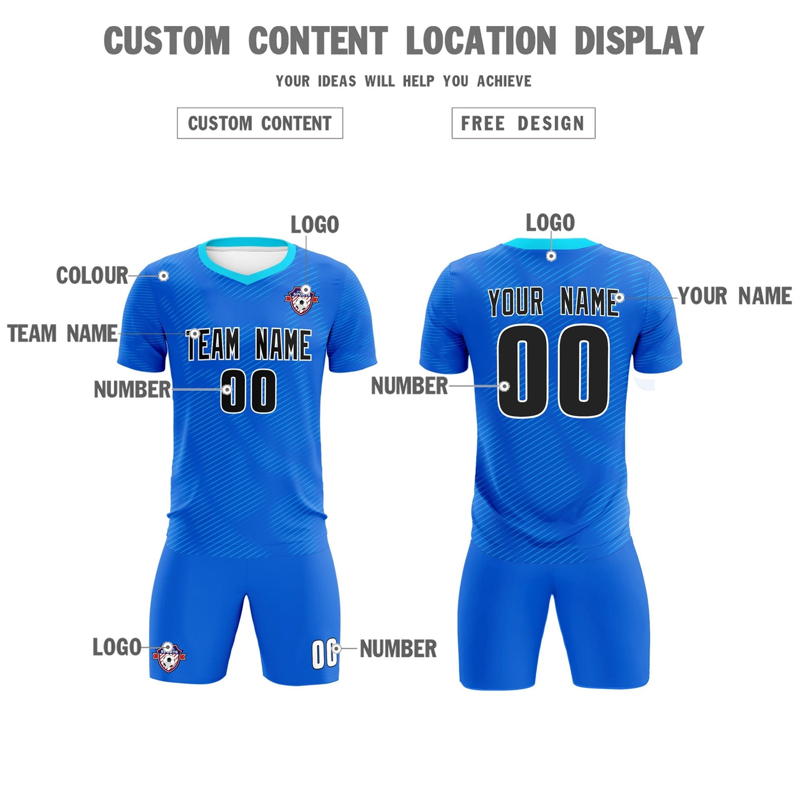Custom Royal Powder Blue Training Uniform For Men Soccer Sets Jersey