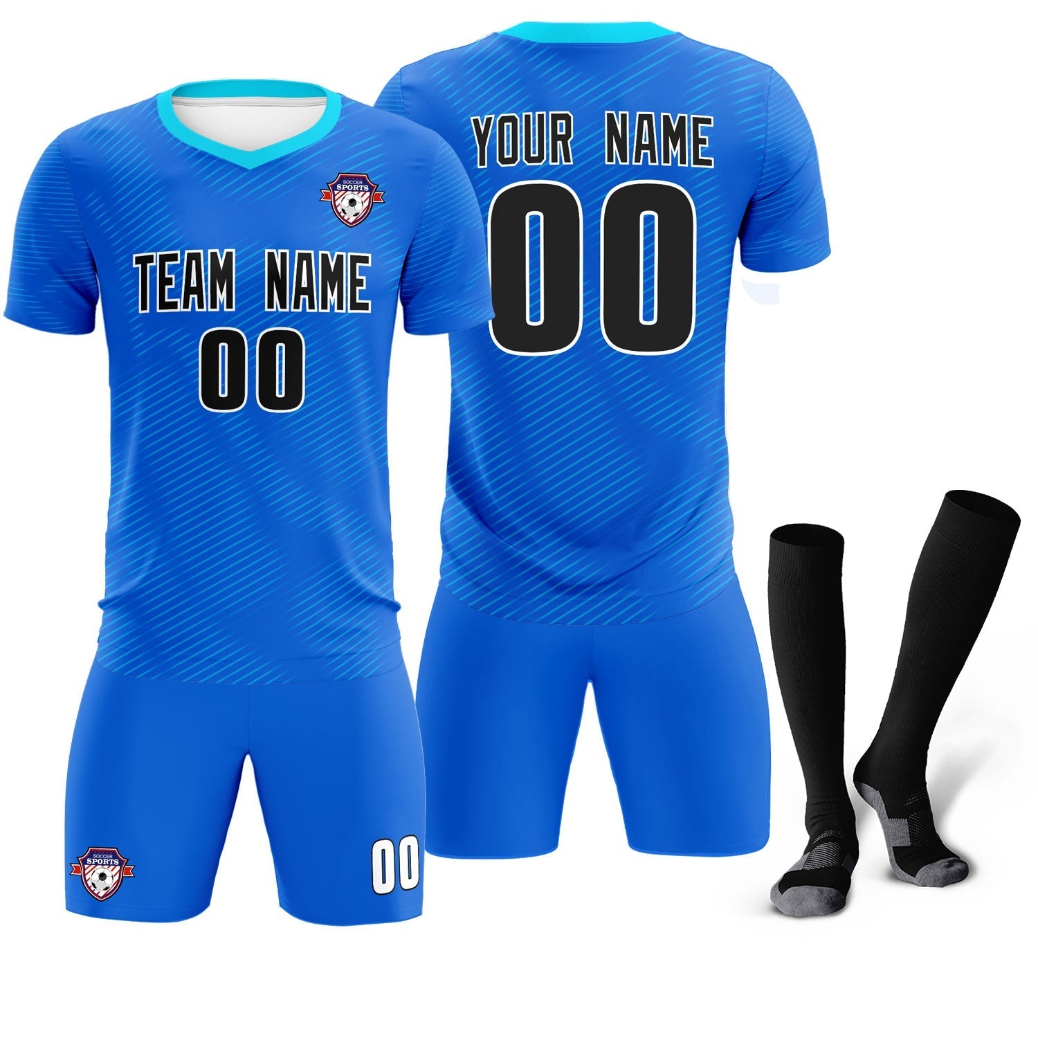 Custom Royal Powder Blue Training Uniform For Men Soccer Sets Jersey