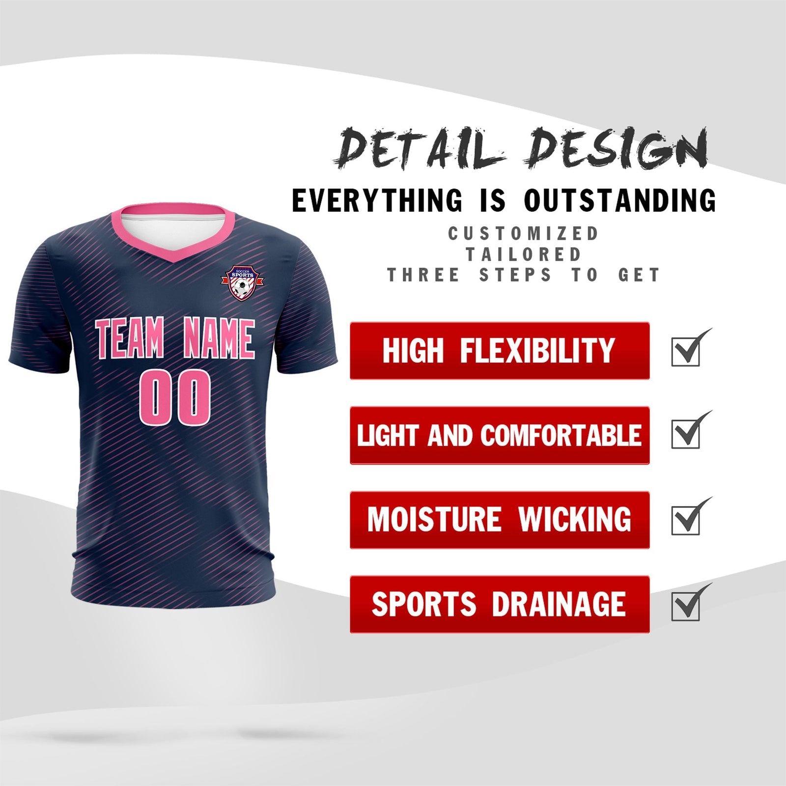 Custom Navy Pink Training Uniform For Men Soccer Sets Jersey