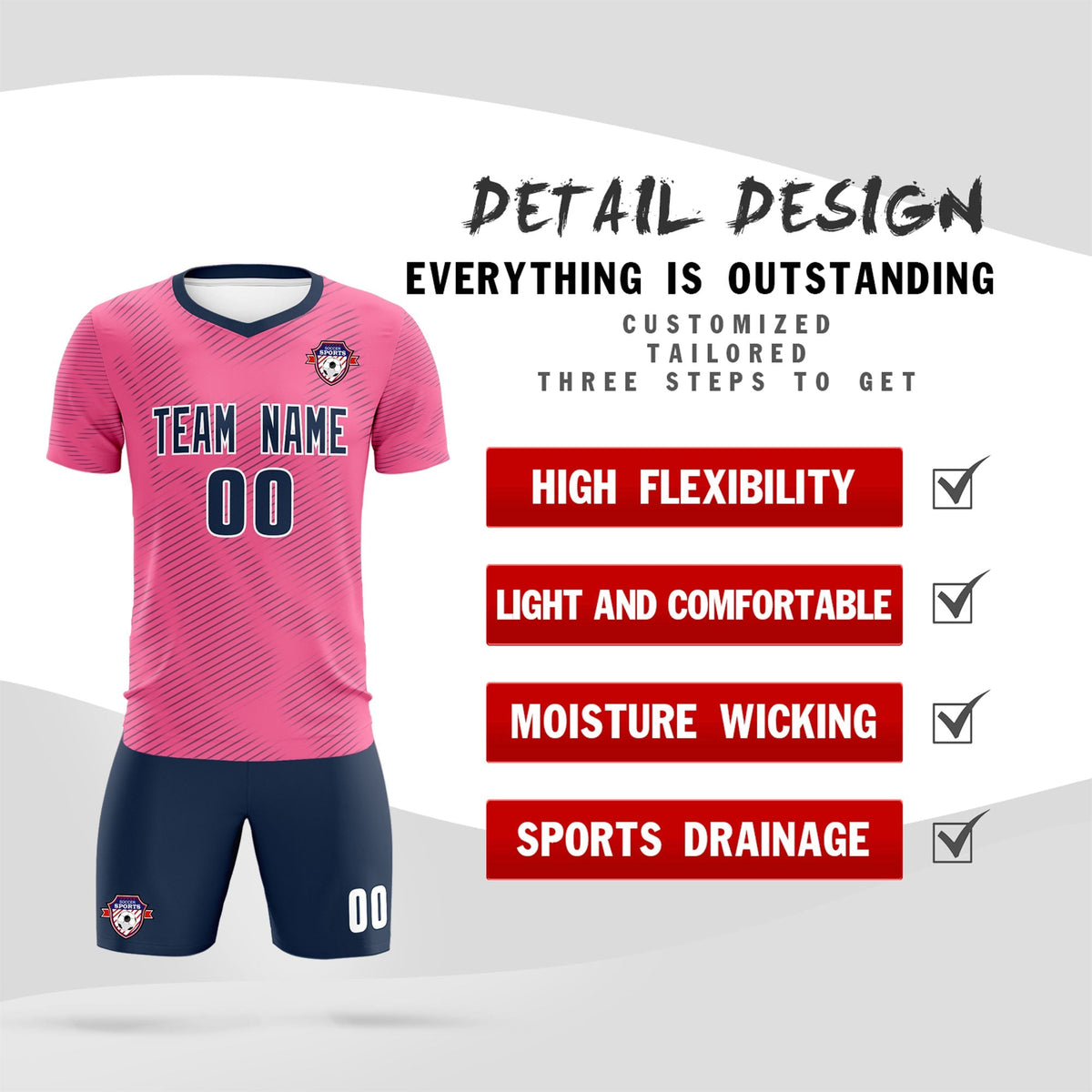 Custom Pink Navy Training Uniform For Men Soccer Sets Jersey