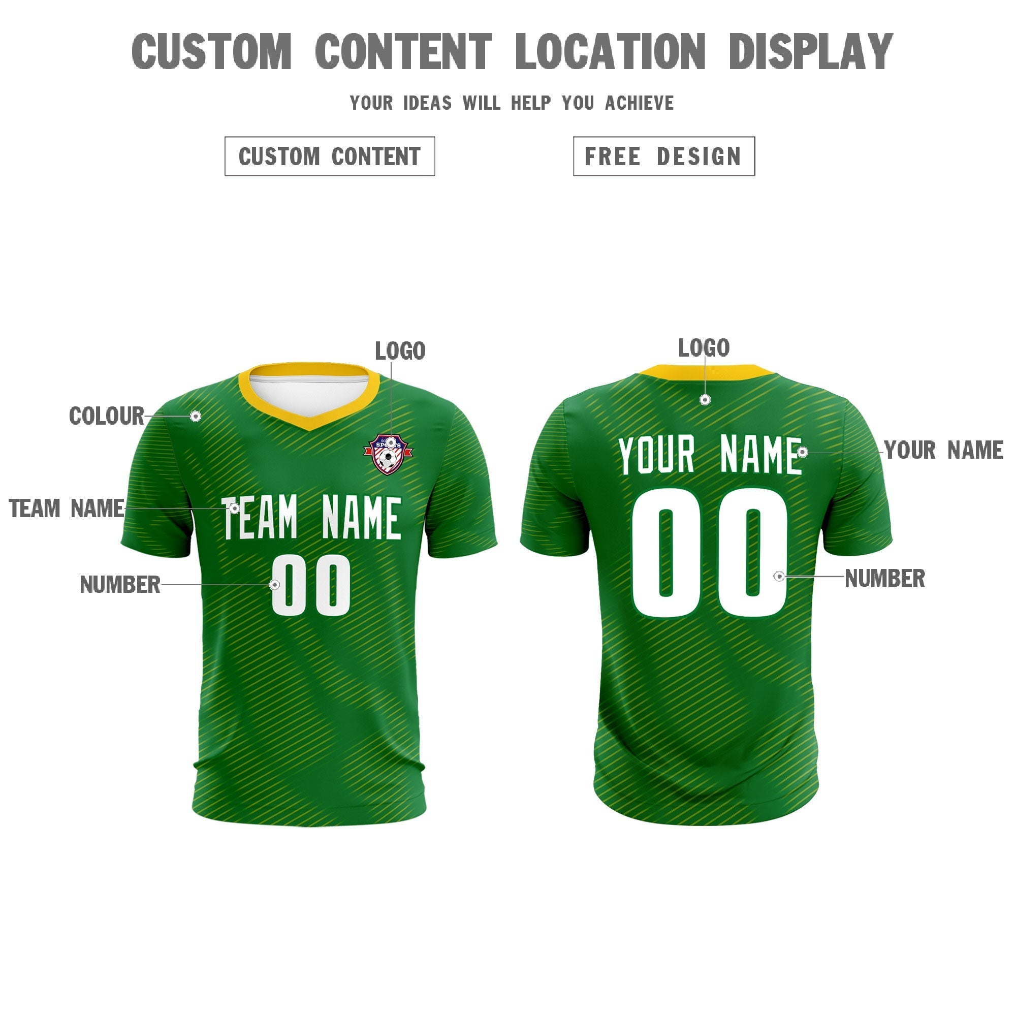 Custom Kelly Green Yellow Training Uniform For Men Soccer Sets Jersey