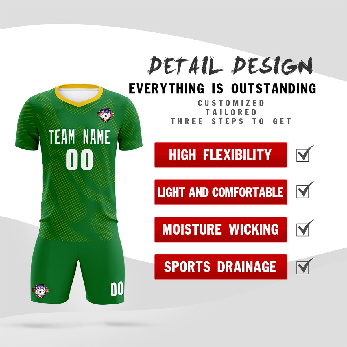 Custom Kelly Green Yellow Training Uniform For Men Soccer Sets Jersey