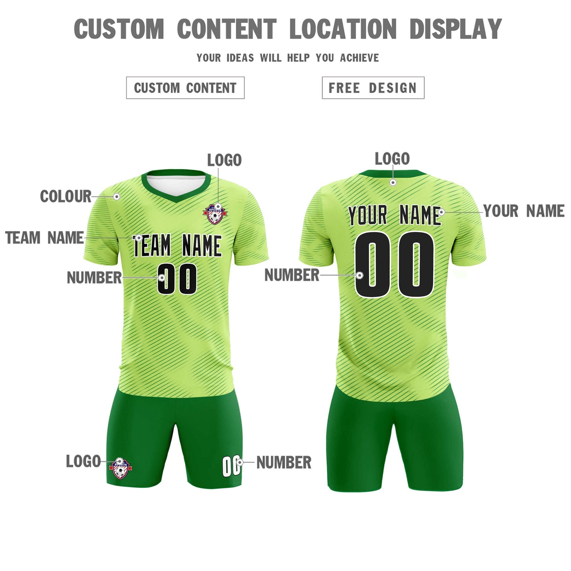 Custom Green Kelly Green Training Uniform For Men Soccer Sets Jersey