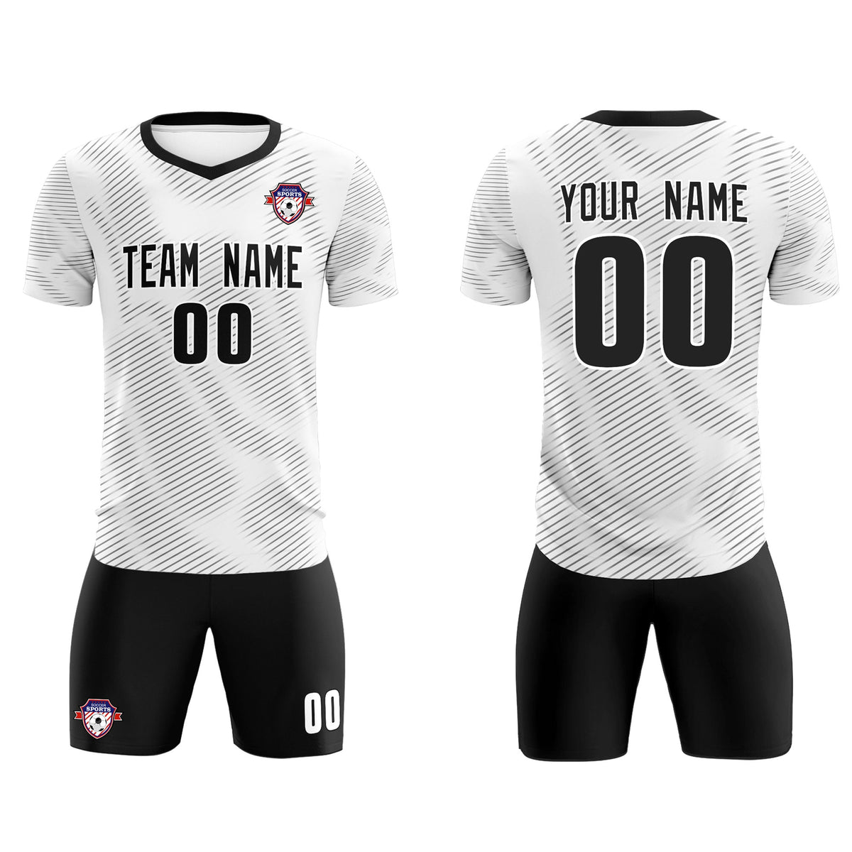 Custom White Black Training Uniform For Men Soccer Sets Jersey