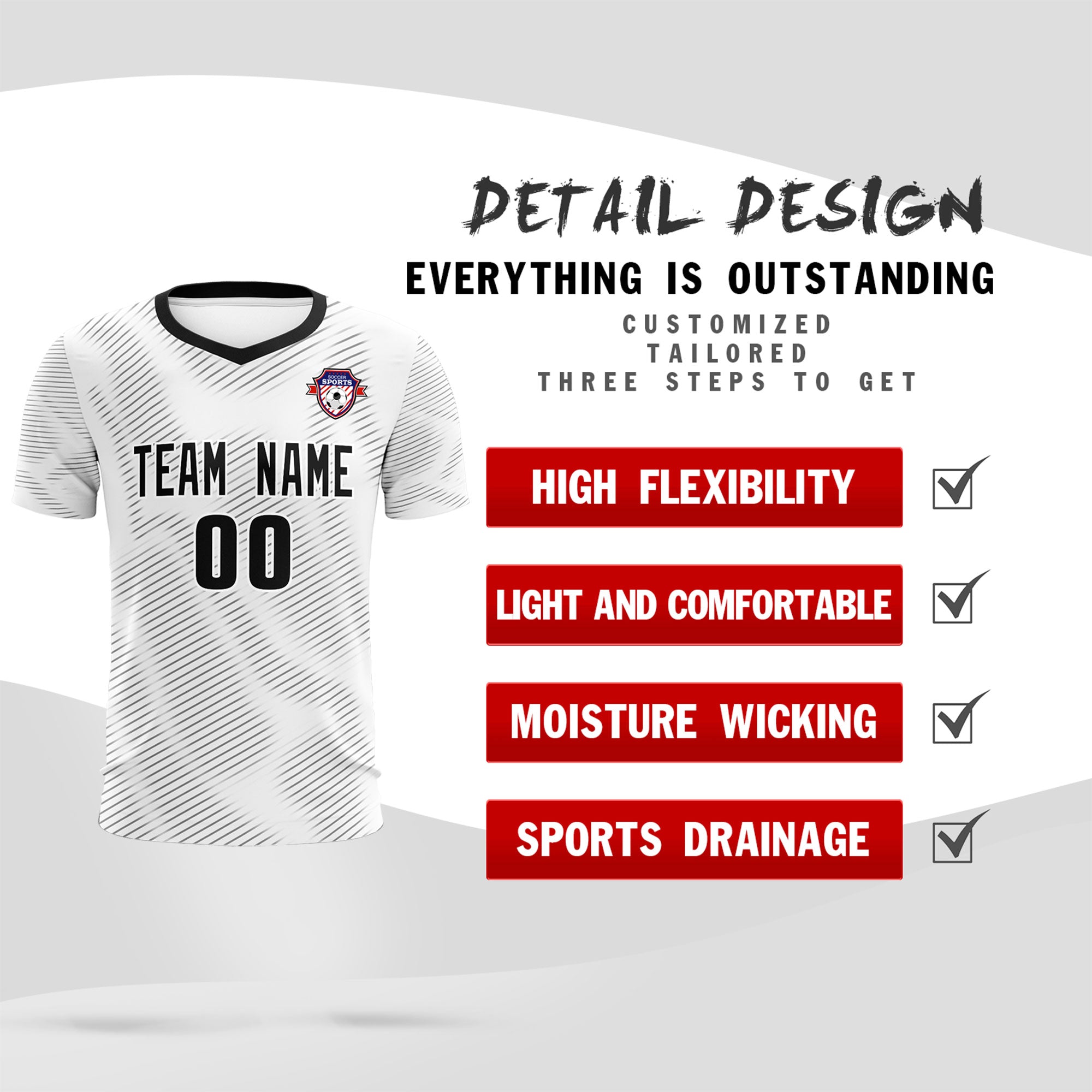 Custom White Black Training Uniform For Men Soccer Sets Jersey