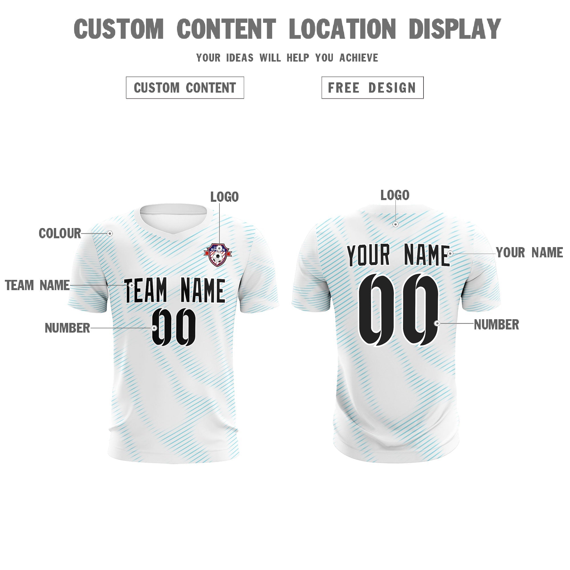 Custom White Sky Blue Training Uniform For Men Soccer Sets Jersey