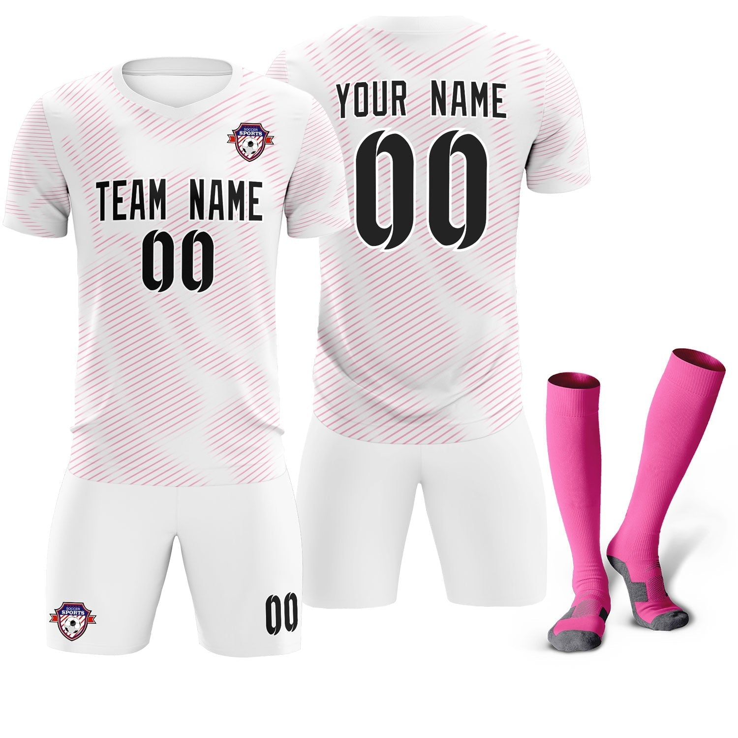Custom White Pink Training Uniform For Men Soccer Sets Jersey