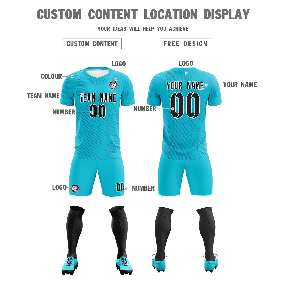 Custom Sky Blue Royal Training Uniform For Men Soccer Sets Jersey