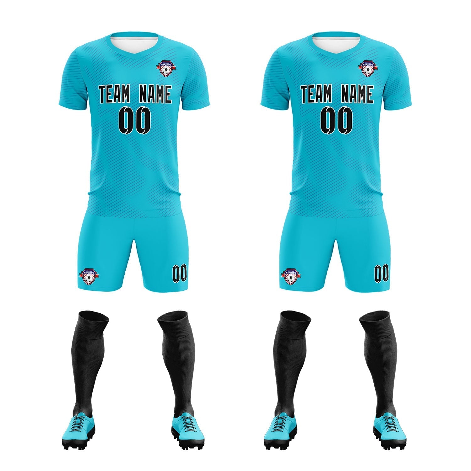 Custom Sky Blue Royal Training Uniform For Men Soccer Sets Jersey