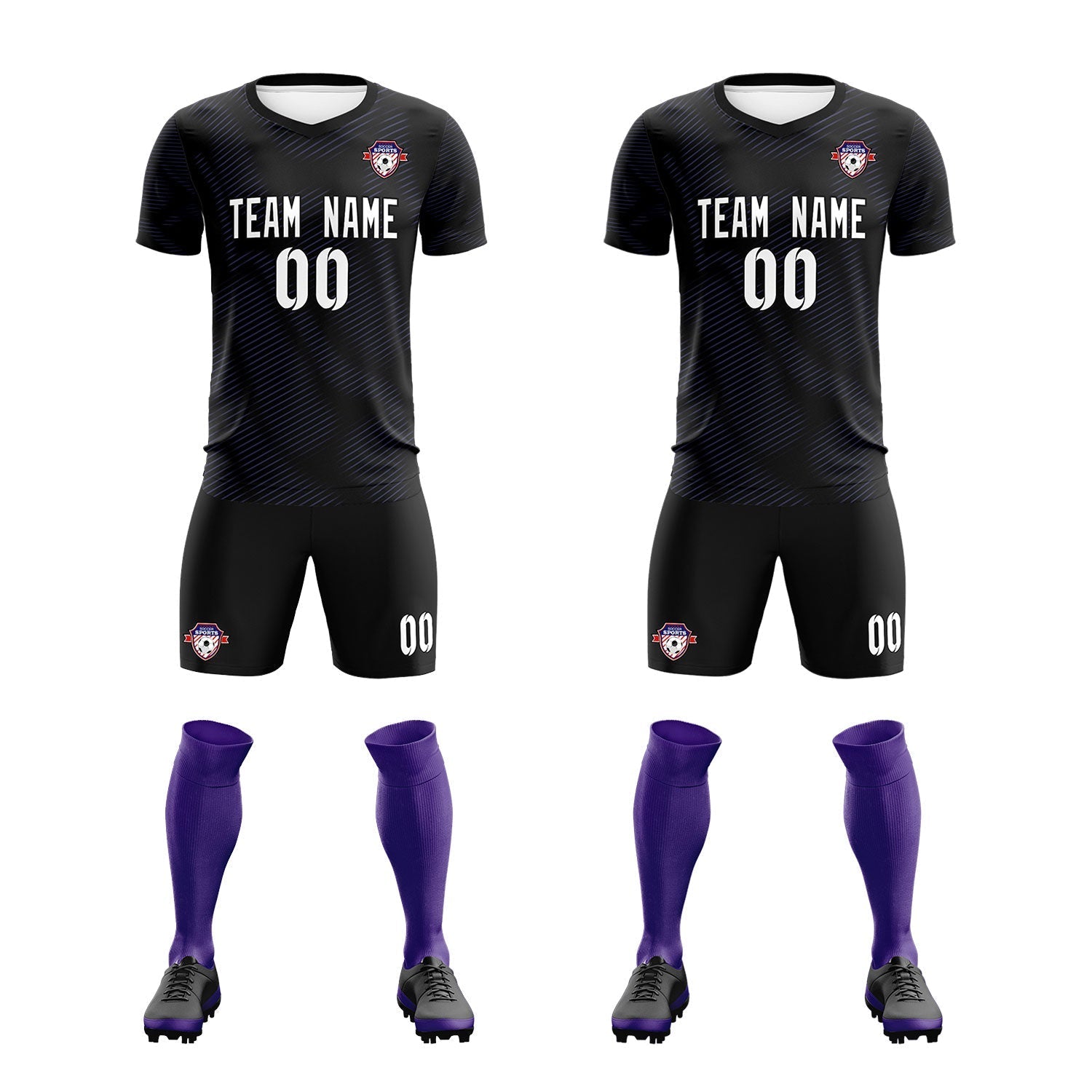 Custom Black Purple Training Uniform For Men Soccer Sets Jersey