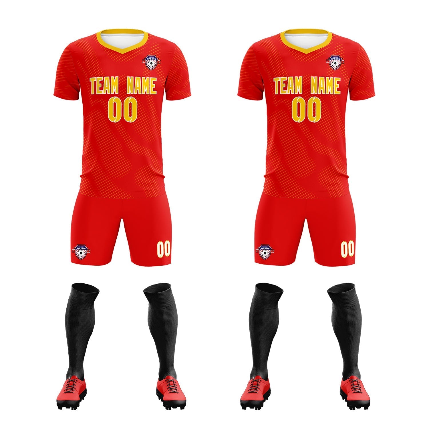 Custom Red Gold Training Uniform For Men Soccer Sets Jersey