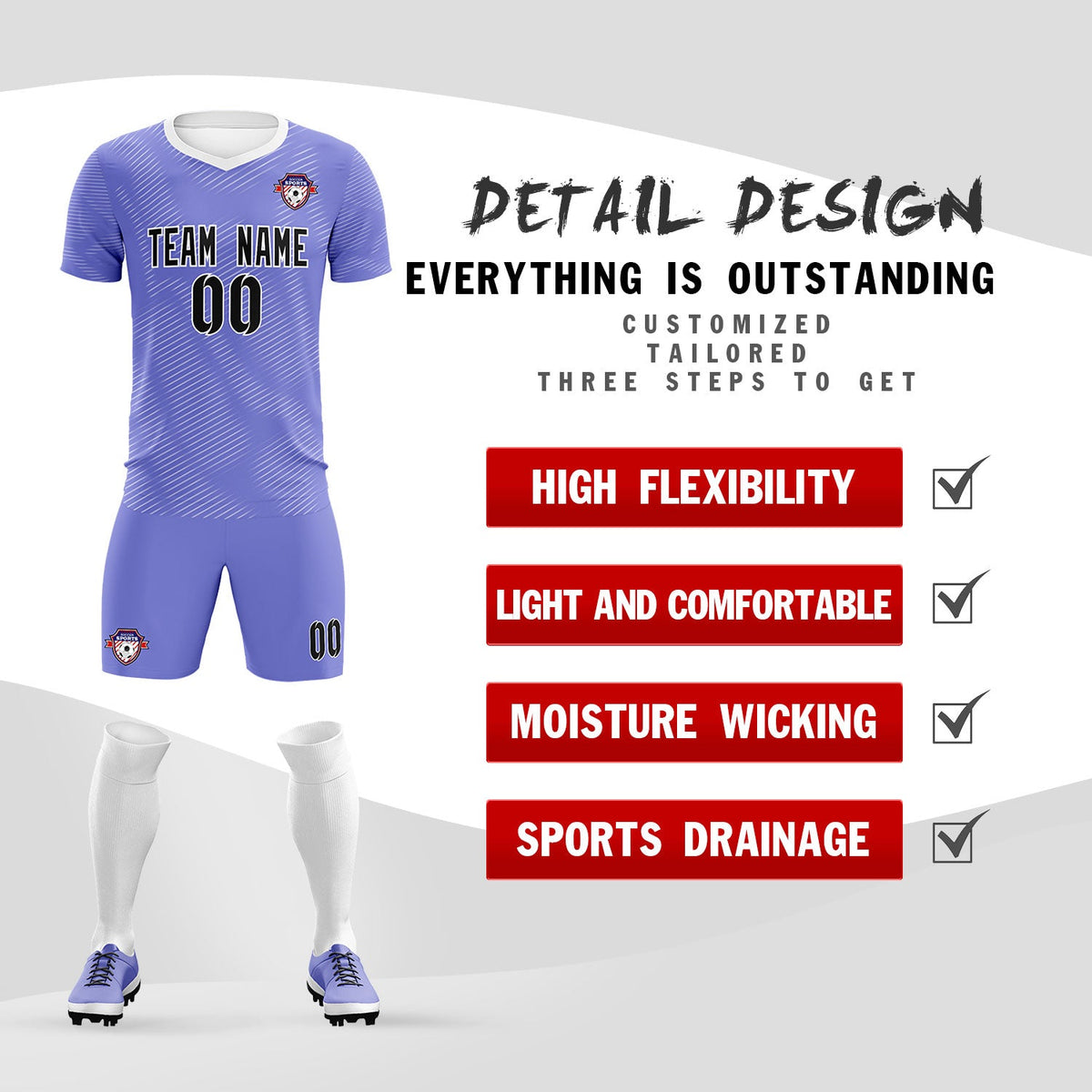 Custom Light Purple White Training Uniform For Men Soccer Sets Jersey