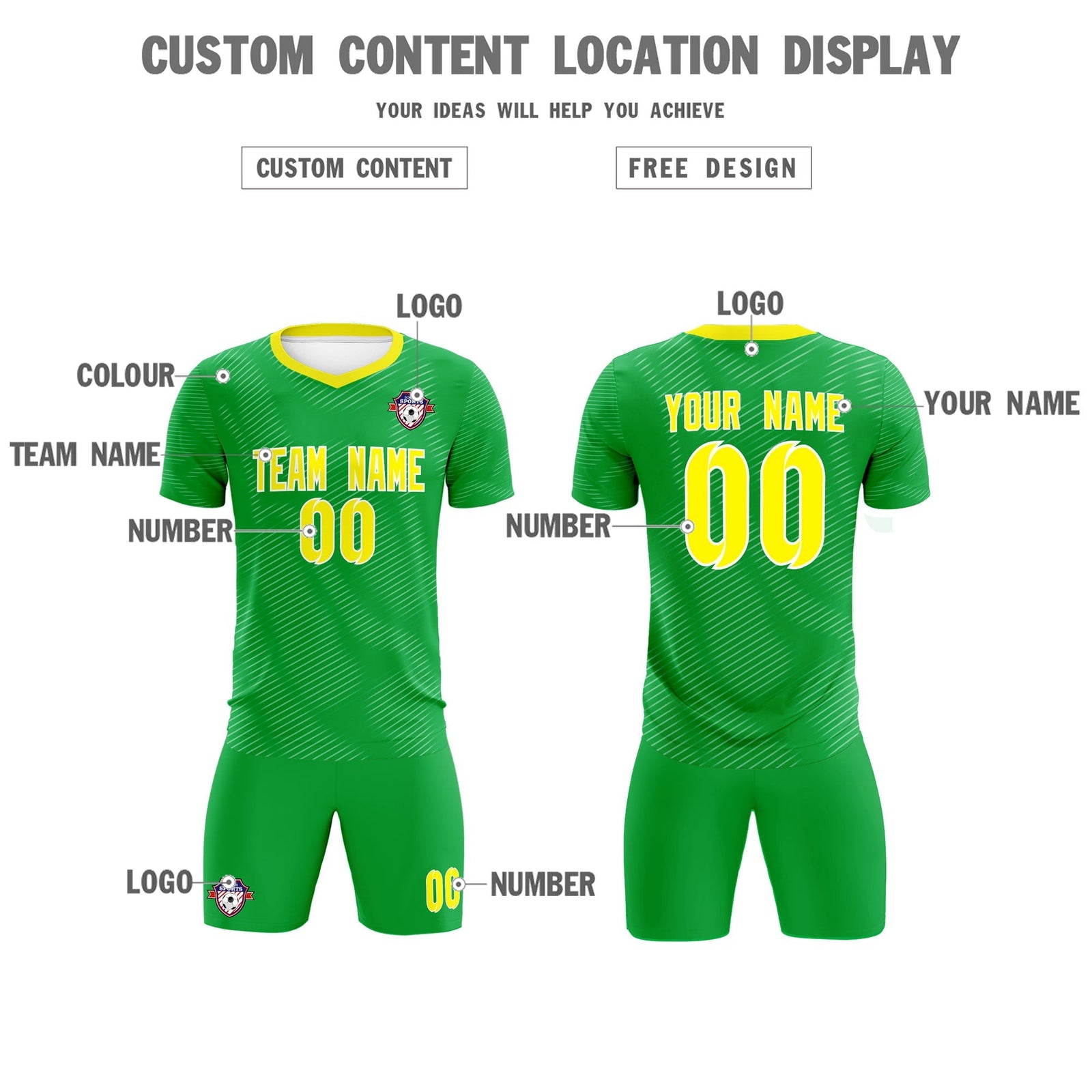Custom Kelly Green Gold Training Uniform For Men Soccer Sets Jersey